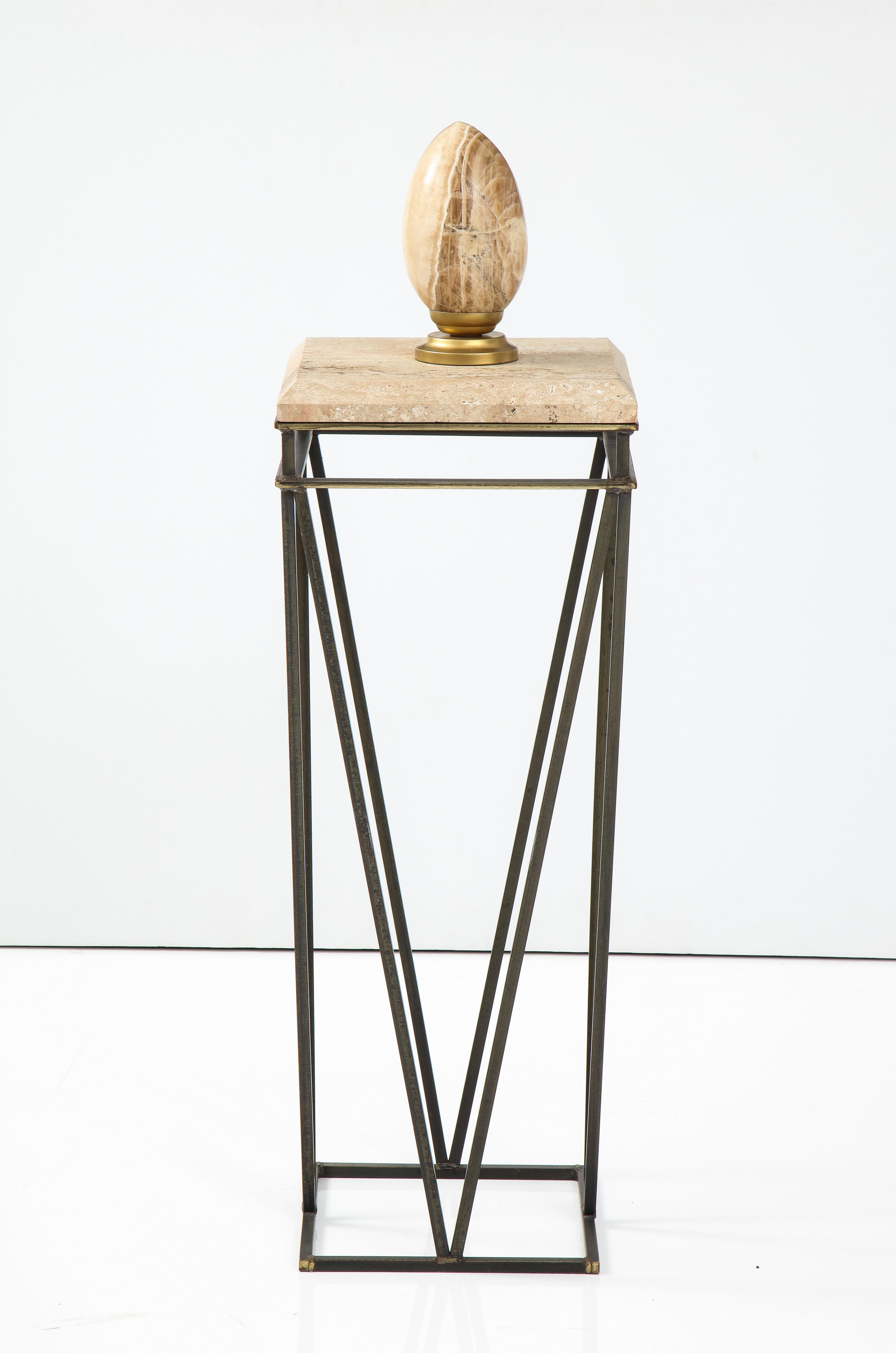 Modernist Travertine and Metal Display Pedestal 4