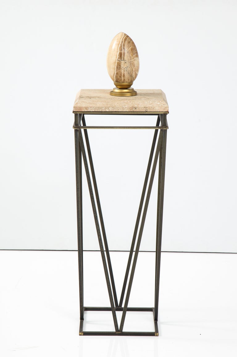 Modernist Travertine and Metal Display Pedestal For Sale 4