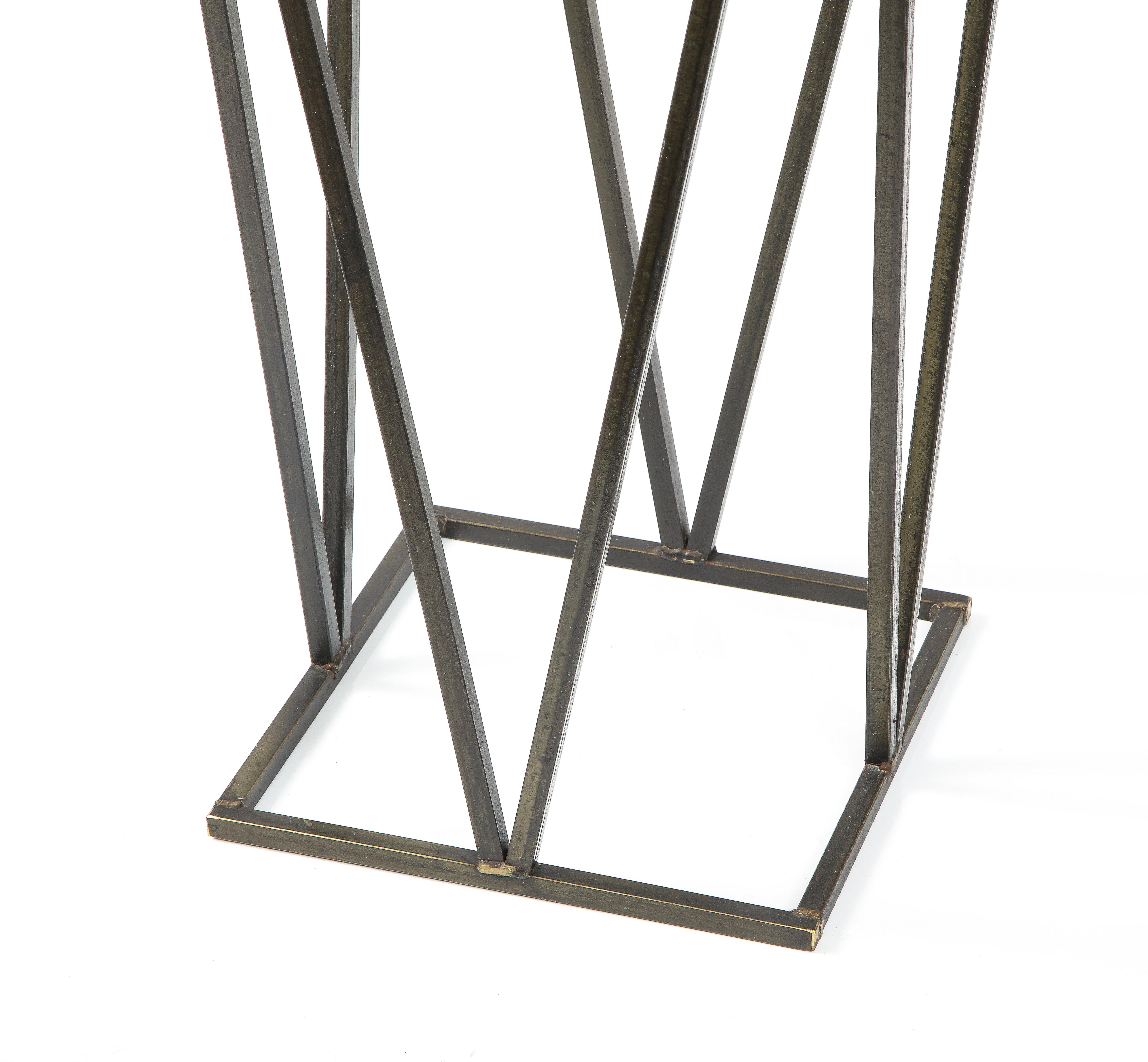 American Modernist Travertine and Metal Display Pedestal