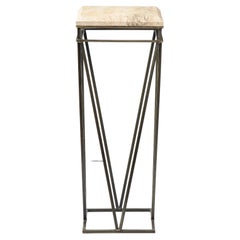 Modernist Travertine and Metal Display Pedestal