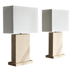 Modernist Travertine Lamps, circa 1980