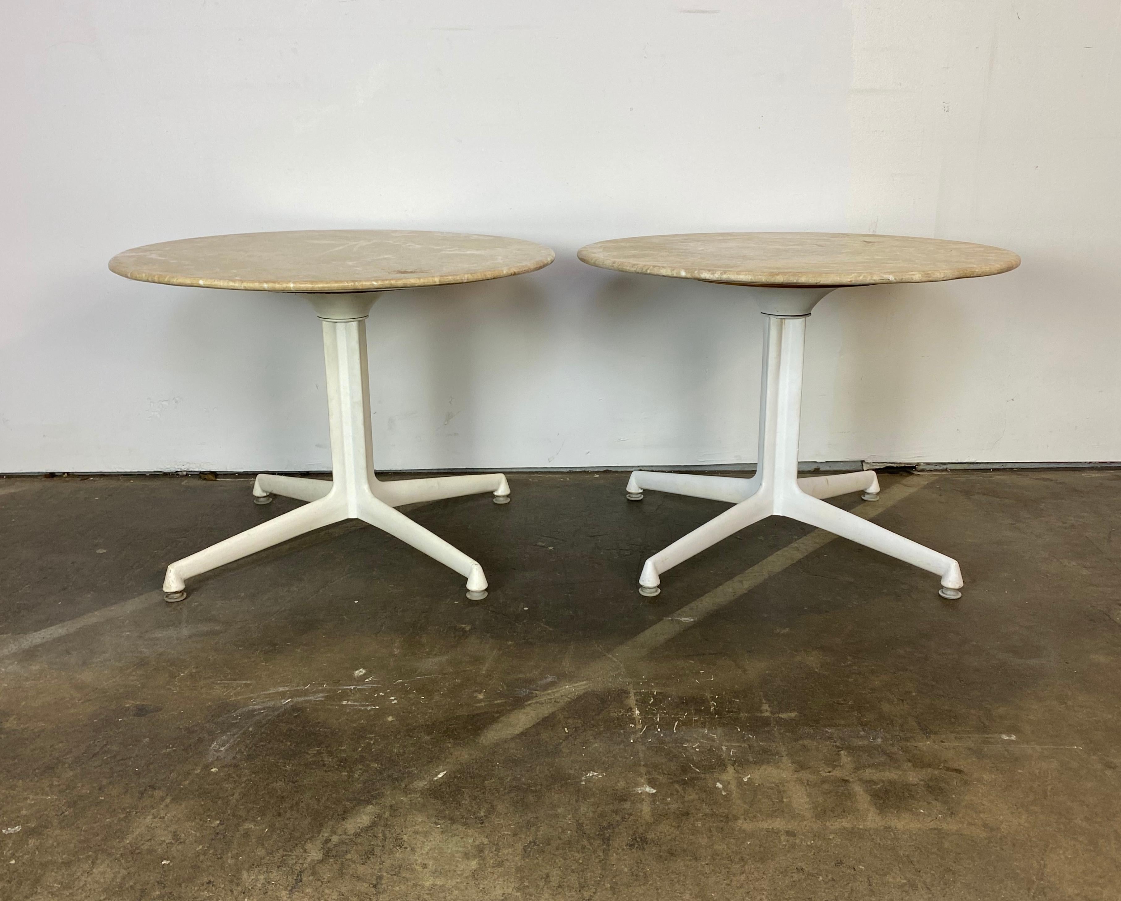 Mid-Century Modern Modernist Travertine Marble End or Side Tables on La Fonda Style Base