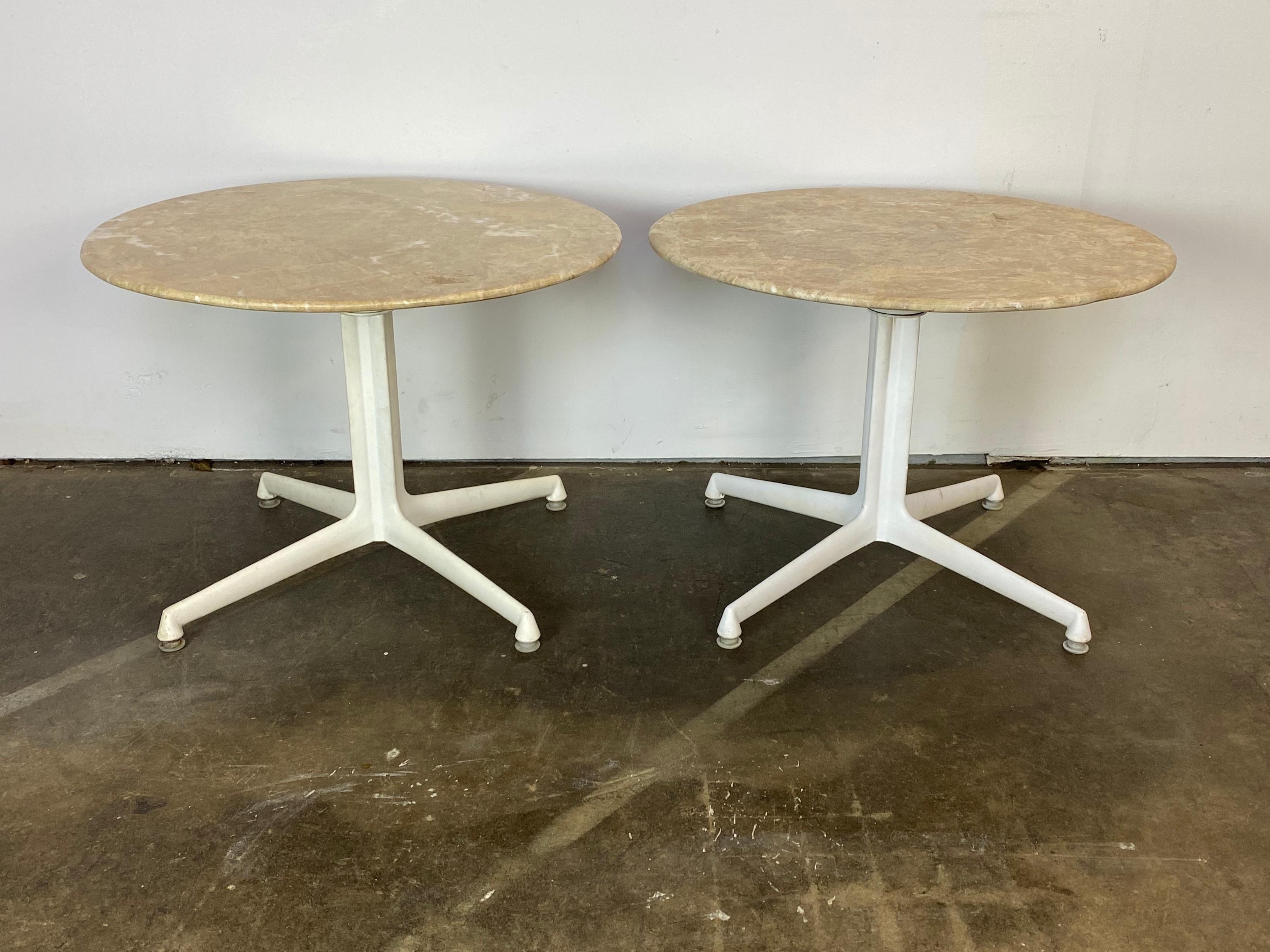 American Modernist Travertine Marble End or Side Tables on La Fonda Style Base