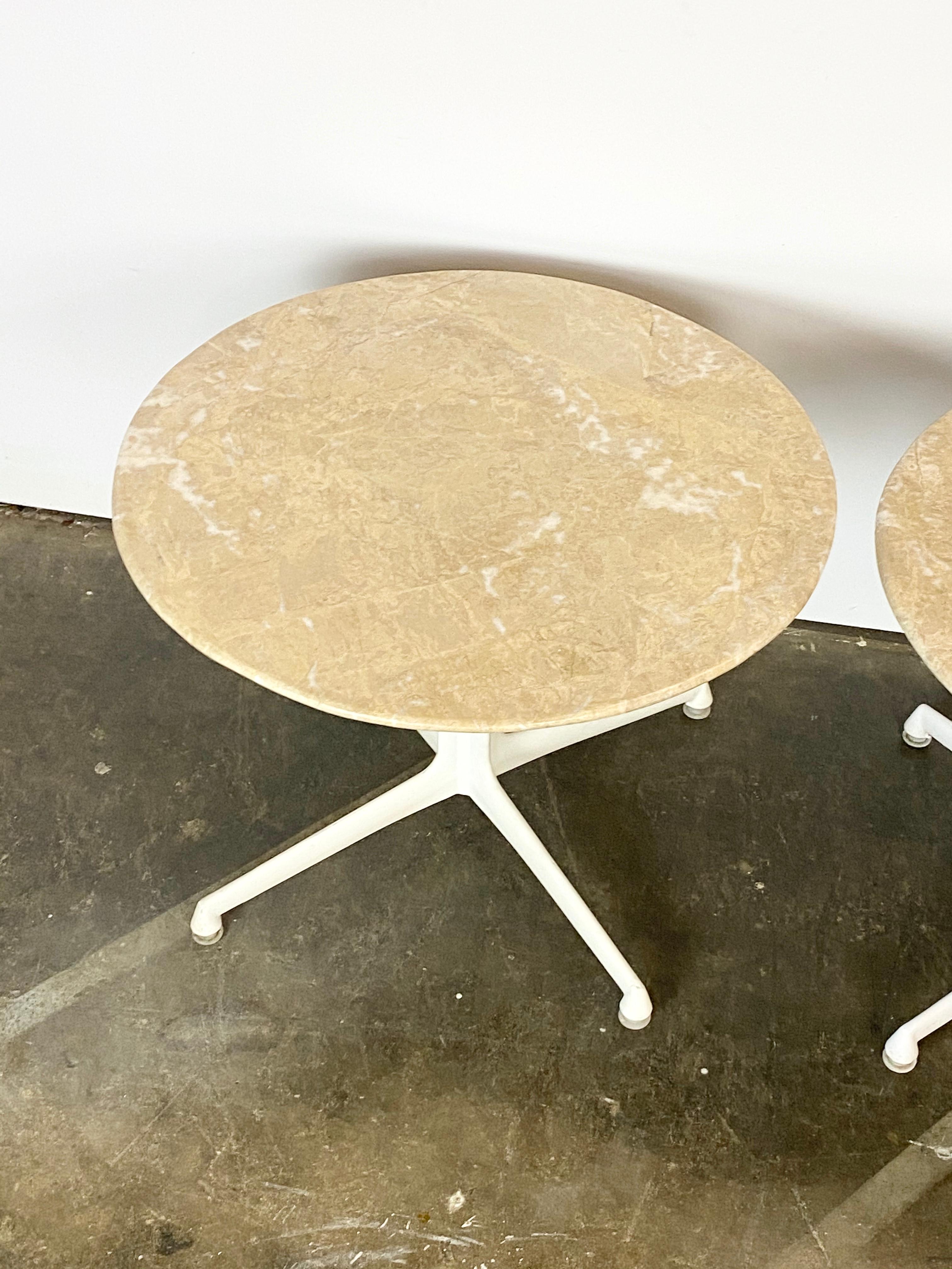 20th Century Modernist Travertine Marble End or Side Tables on La Fonda Style Base