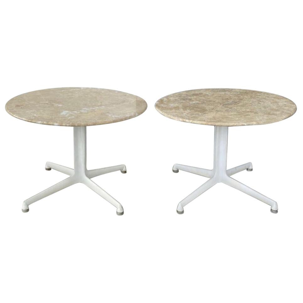Modernist Travertine Marble End or Side Tables on La Fonda Style Base