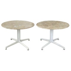 Used Modernist Travertine Marble End or Side Tables on La Fonda Style Base