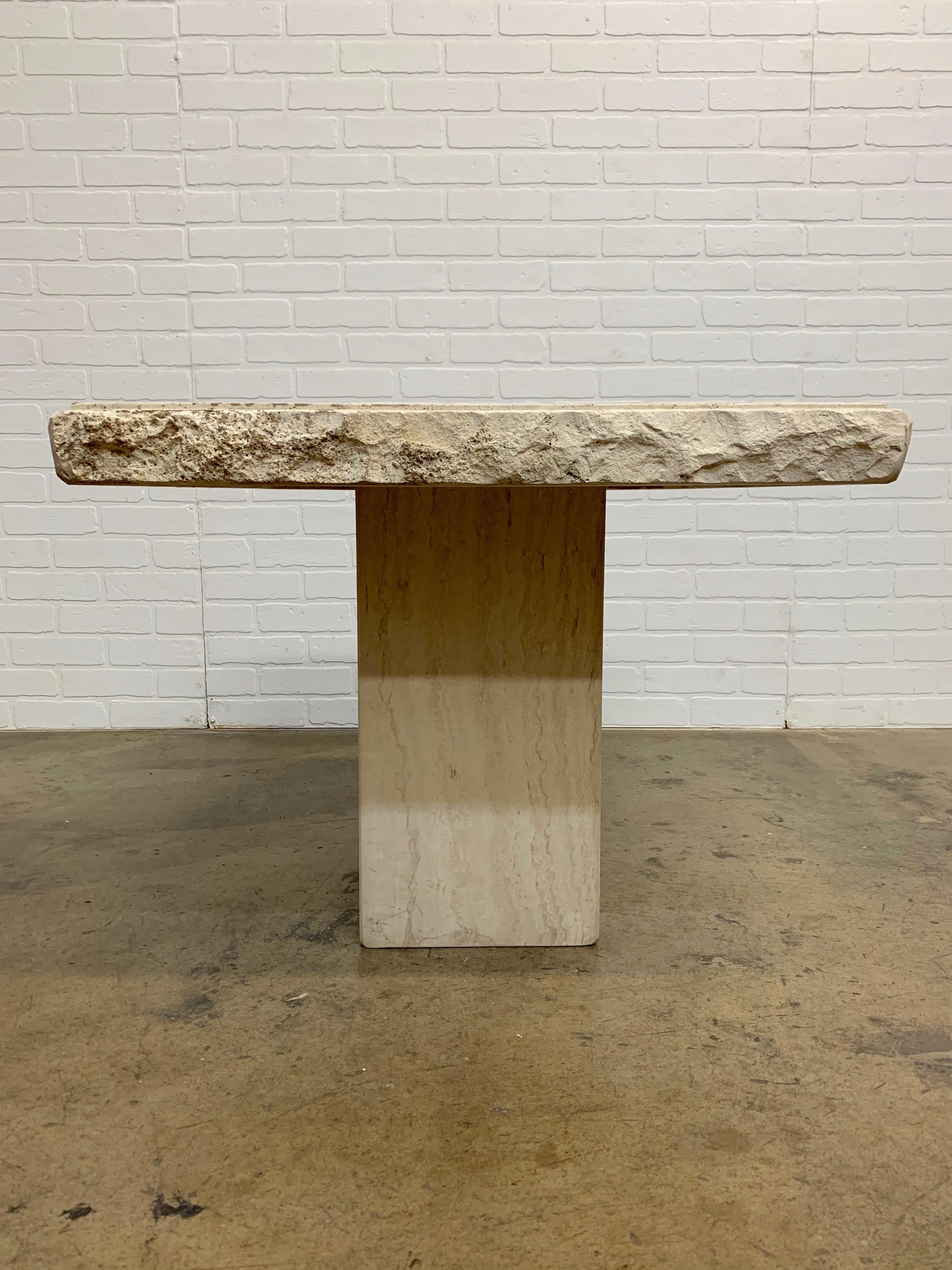 1980s solid silver travertine marble side table with natural raw edge