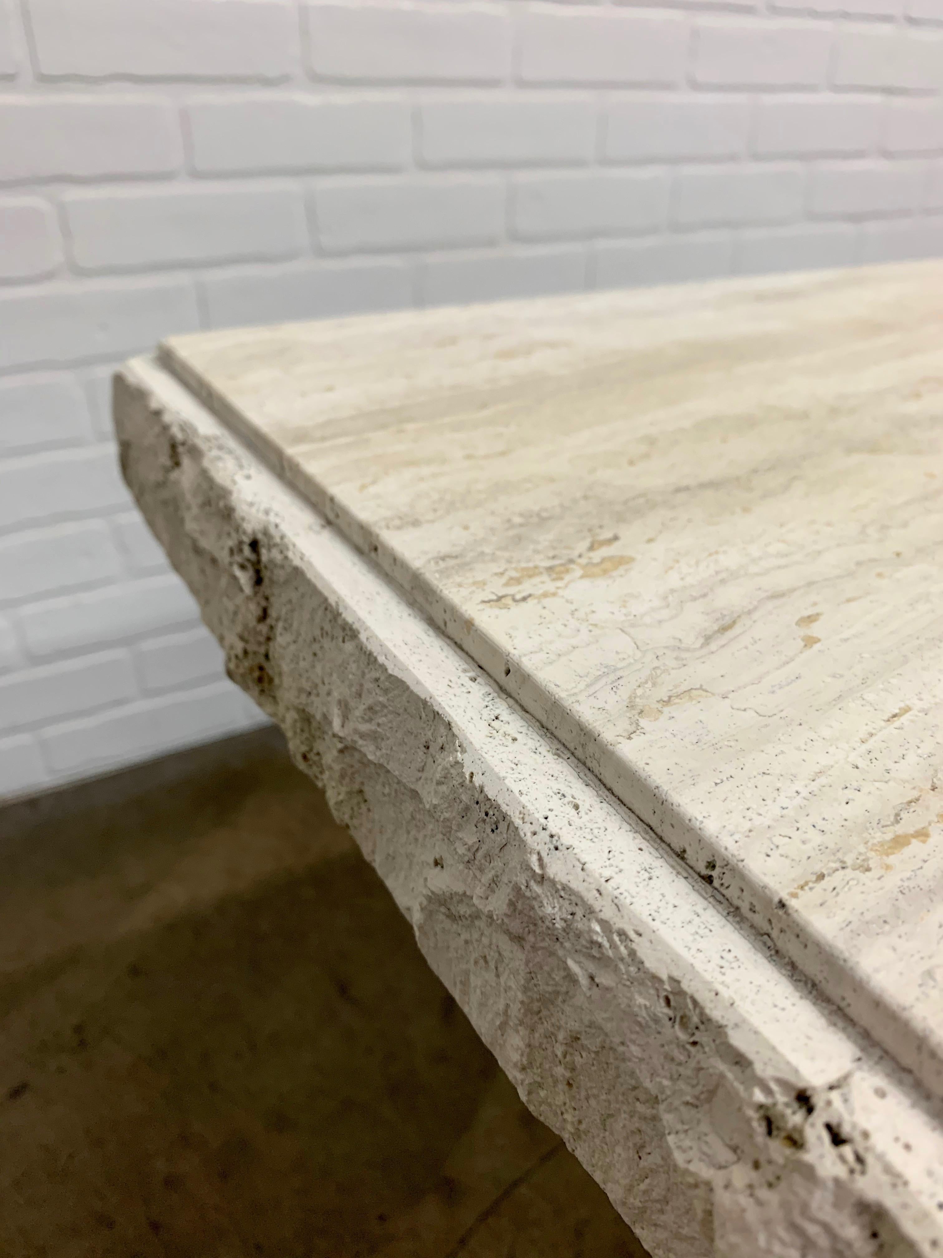 Modernist Travertine Side Table  In Good Condition In Denton, TX