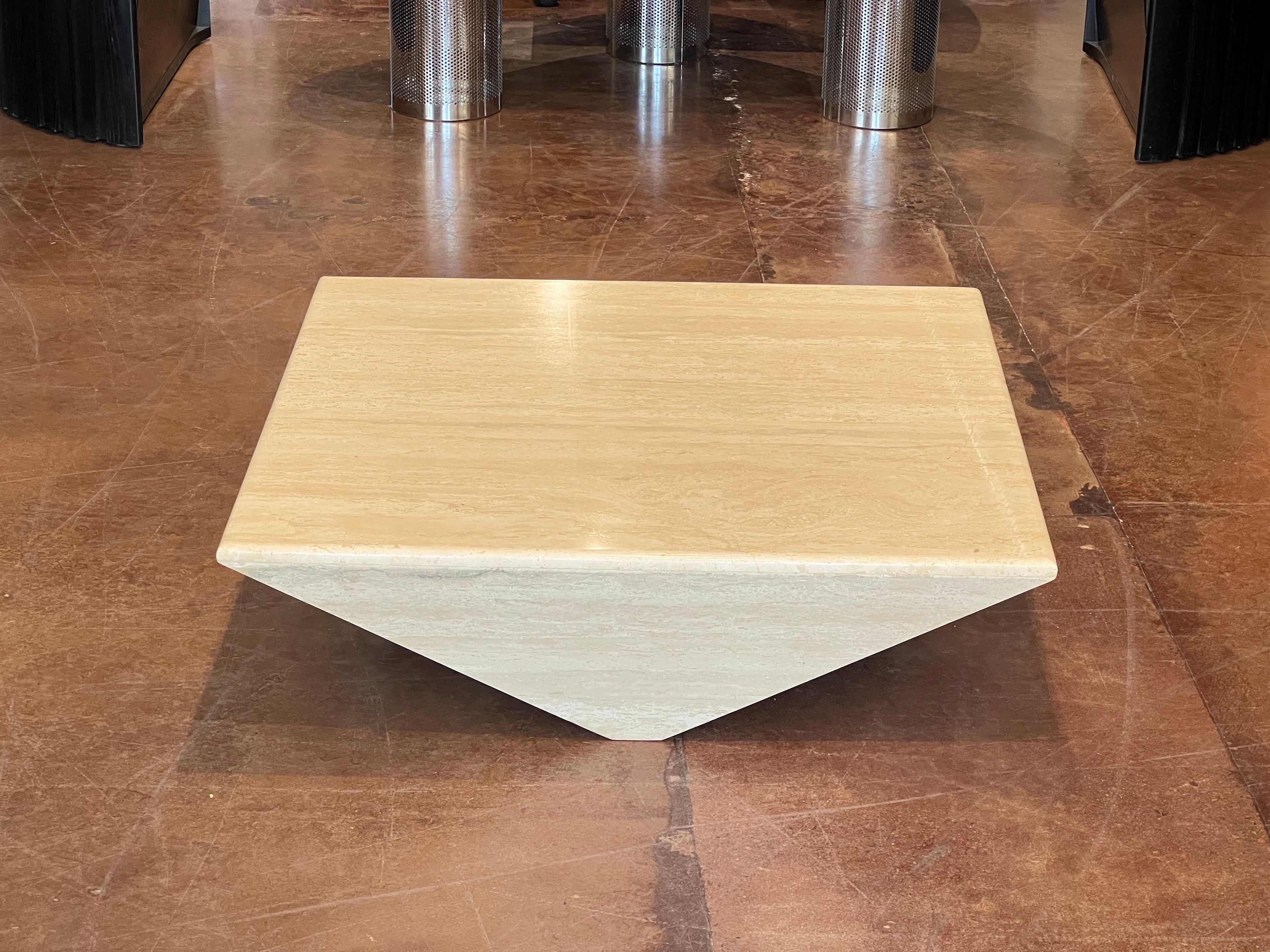 Post-Modern Modernist Travertine Triangle Coffee Table