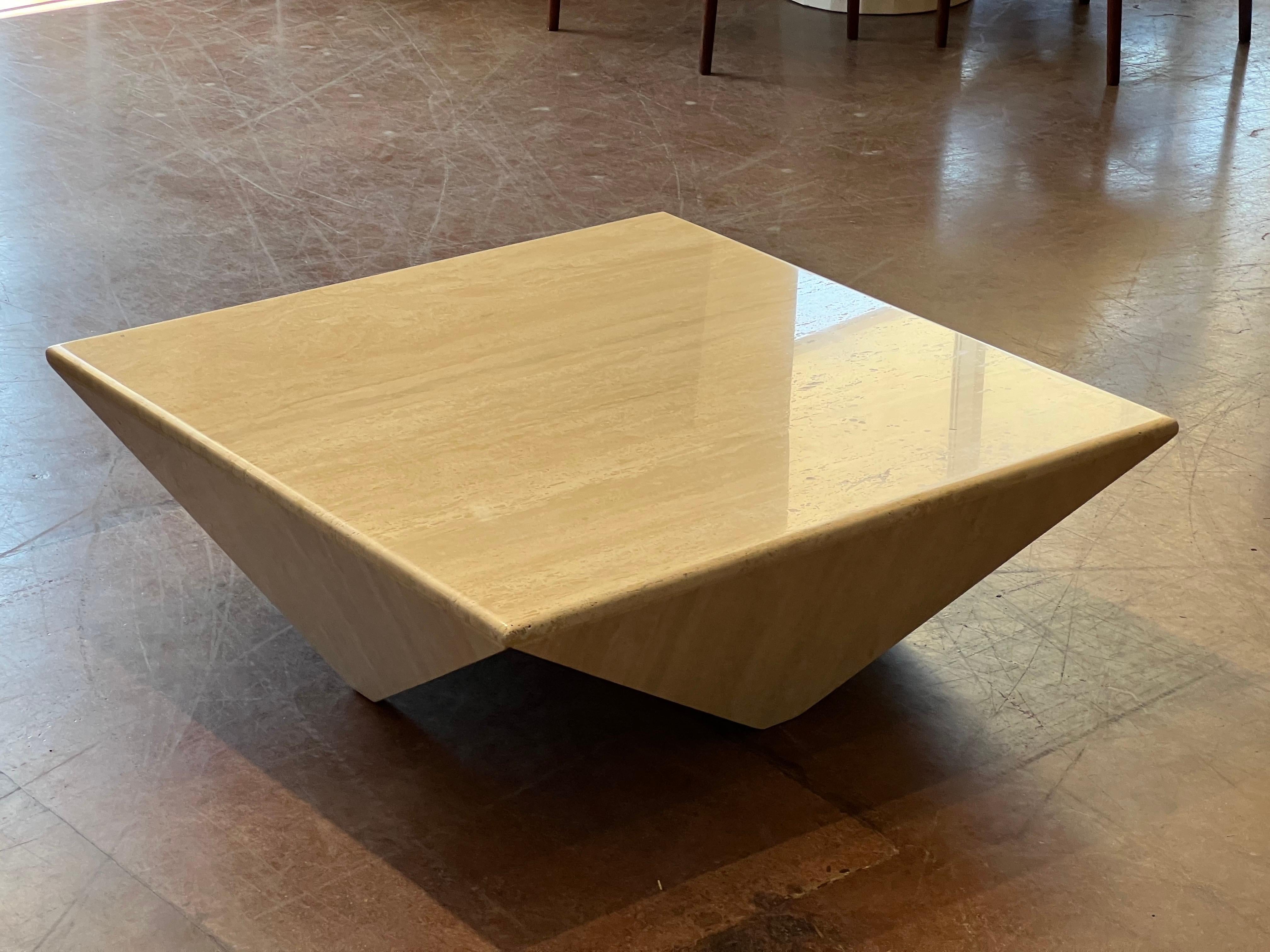Italian Modernist Travertine Triangle Coffee Table
