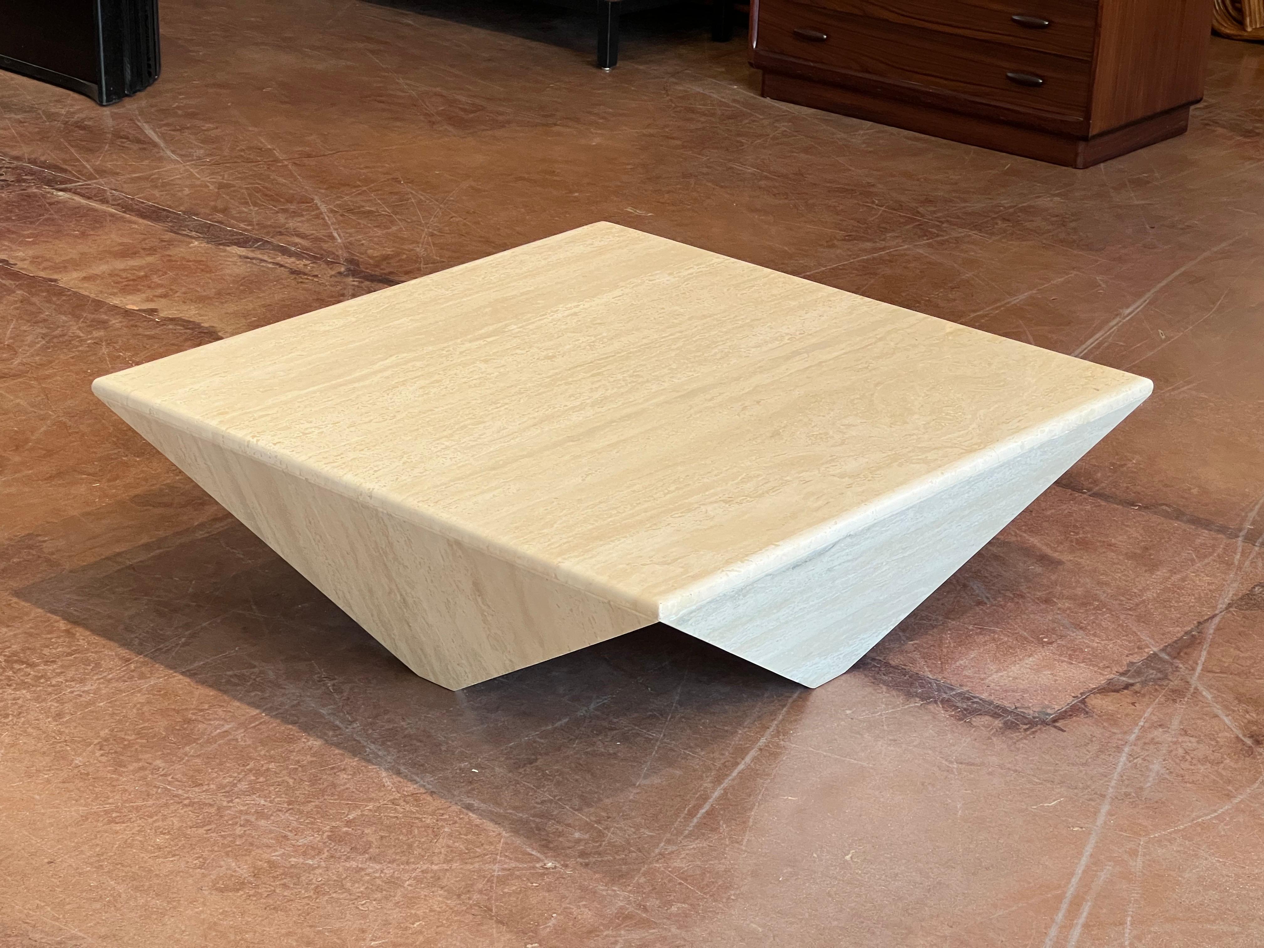 Modernist Travertine Triangle Coffee Table In Good Condition In Phoenix, AZ
