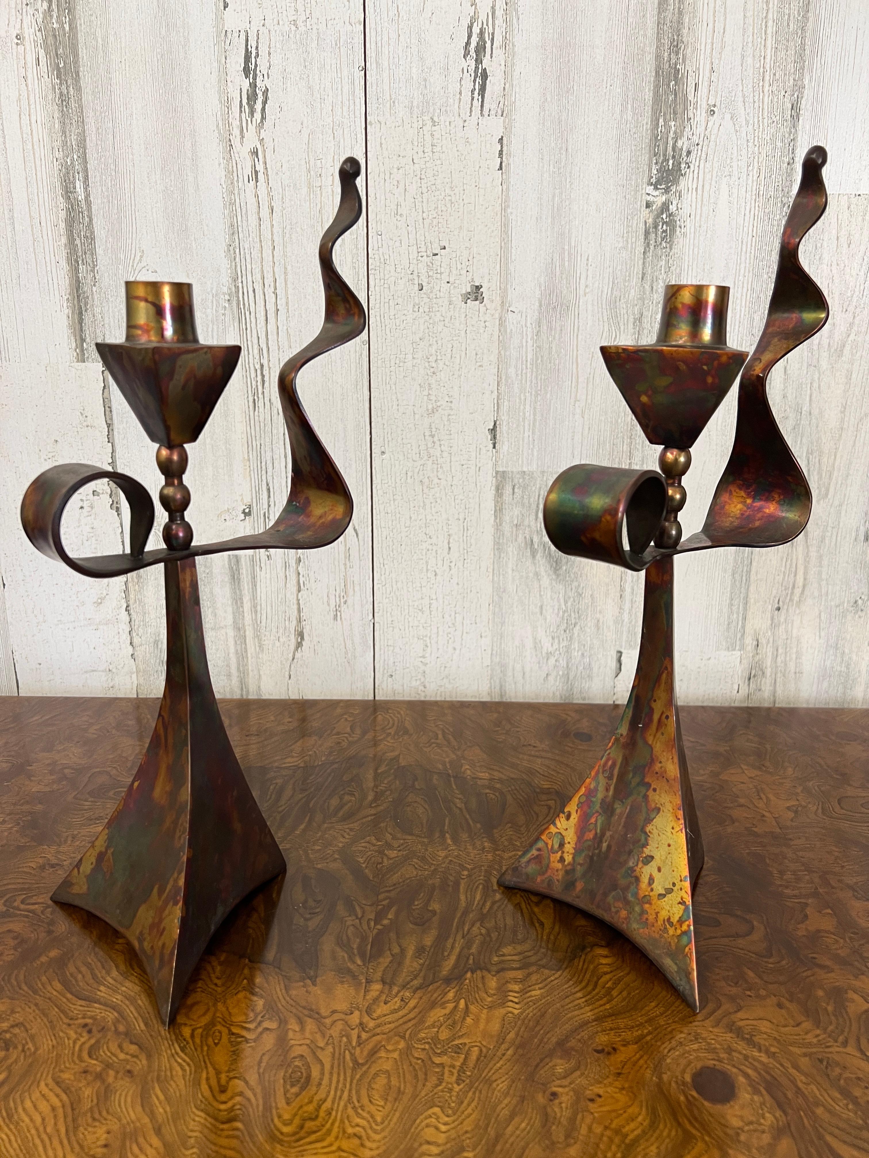 Modernist Triangular Copper Candlesticks For Sale 5
