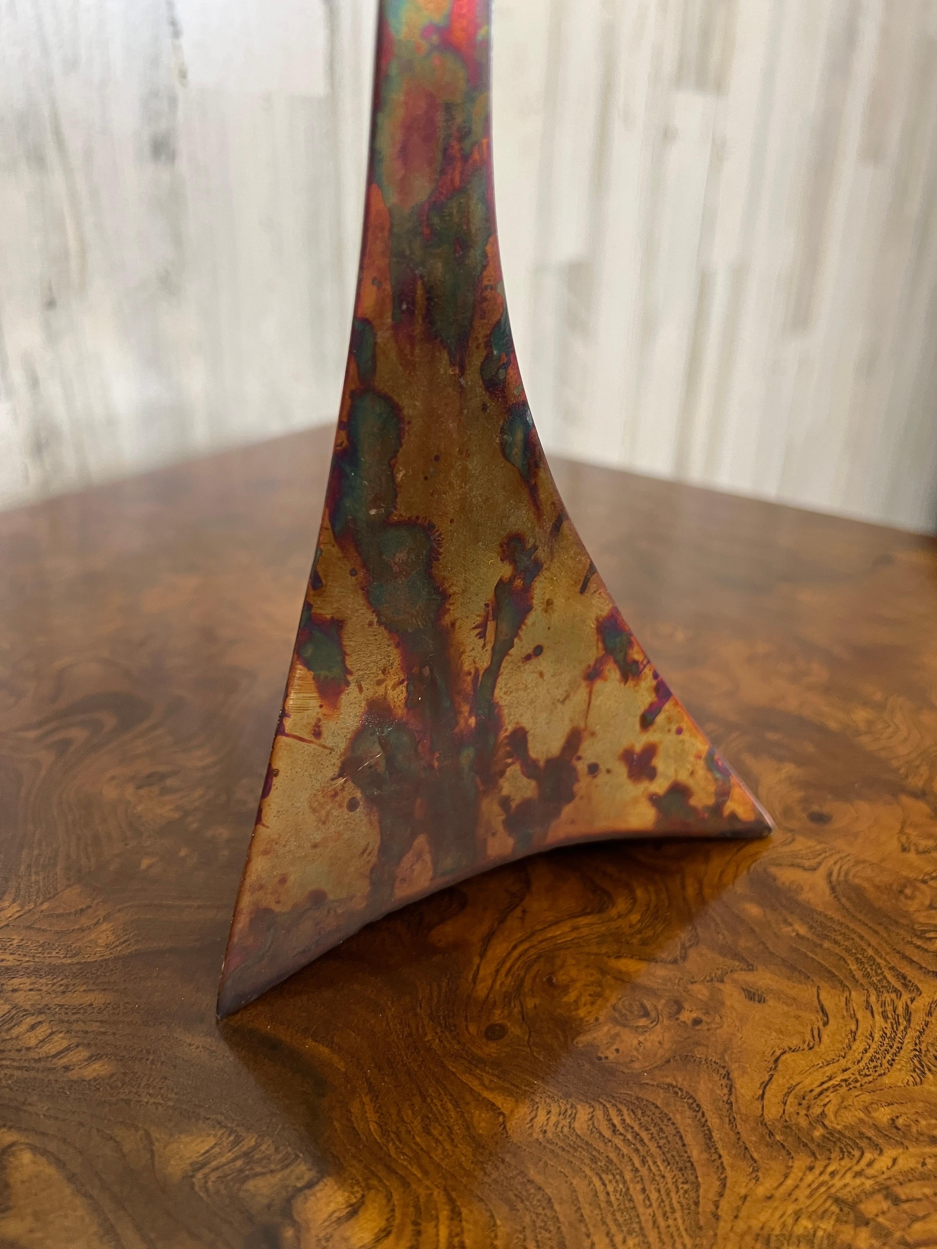 Modernist Triangular Copper Candlesticks In Good Condition For Sale In Denton, TX