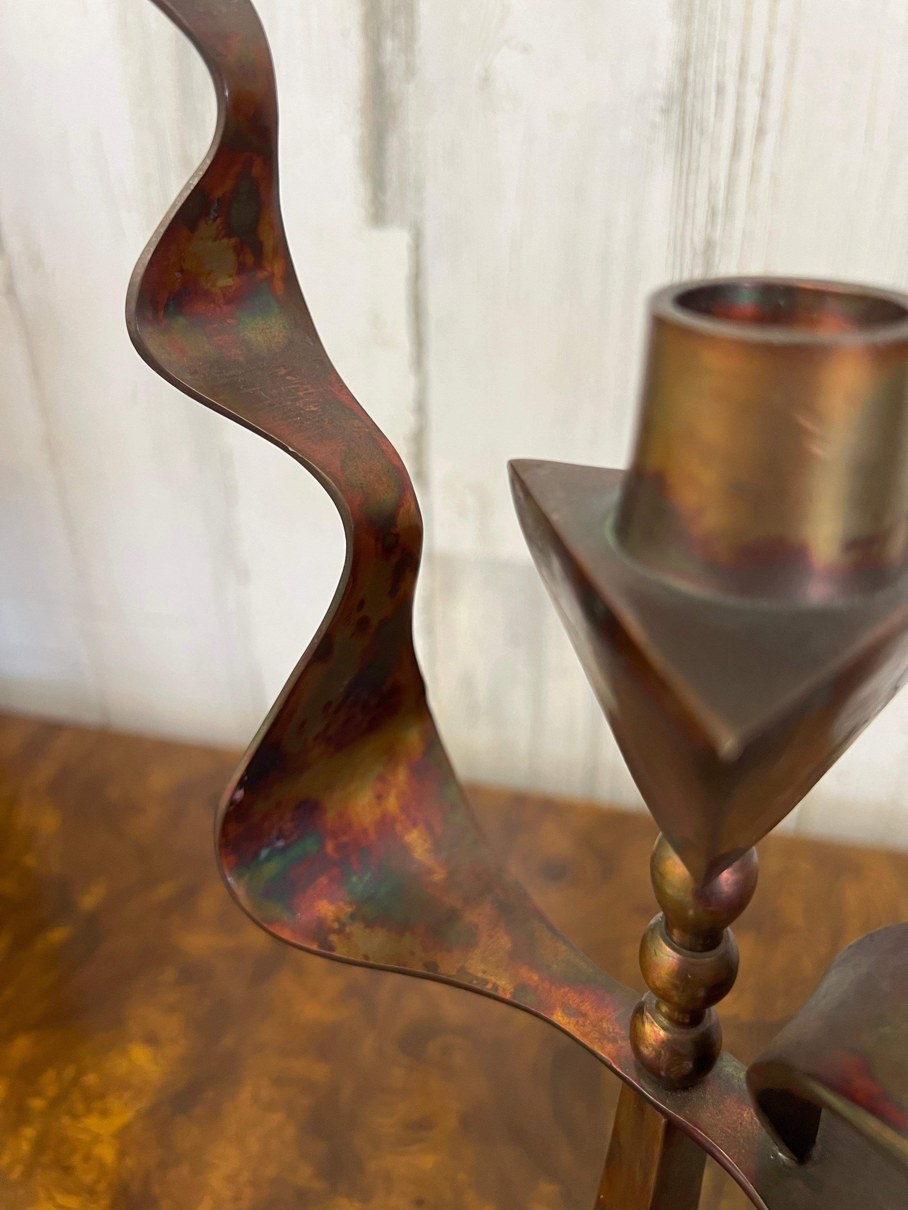 Modernist Triangular Copper Candlesticks For Sale 3