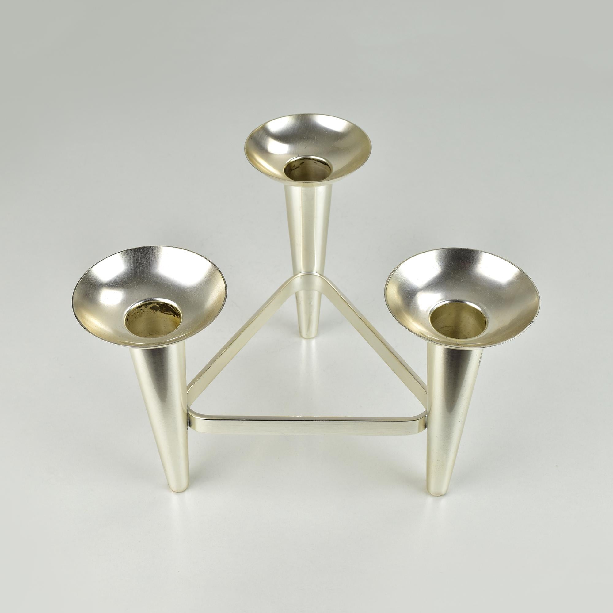Modernistischer dreifach versilberter Kerzenleuchter von WMF, Deutschland, 1960er Jahre (Handgefertigt) im Angebot