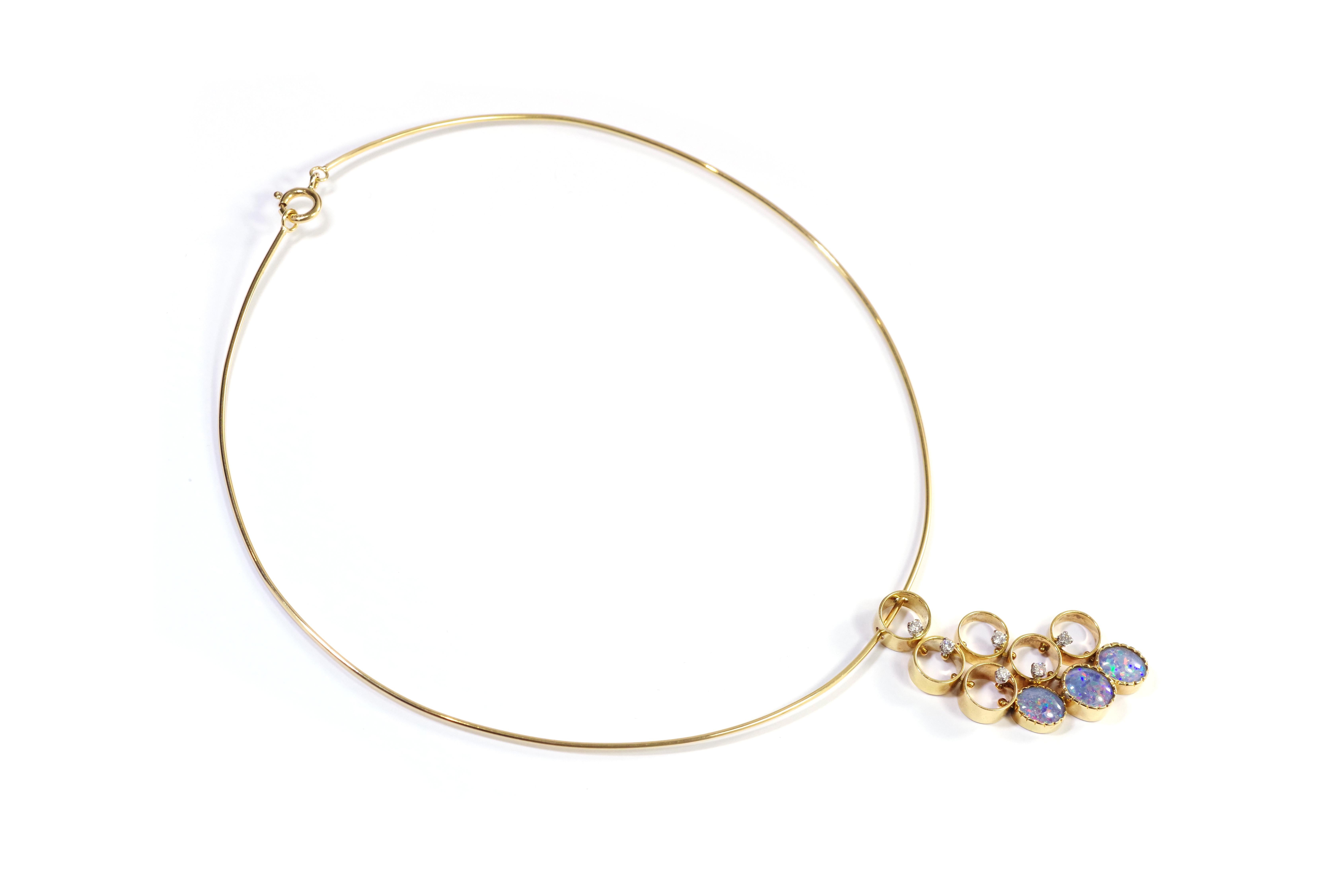 Women's Modernist triplets opals diamond necklace in 18k gold For Sale