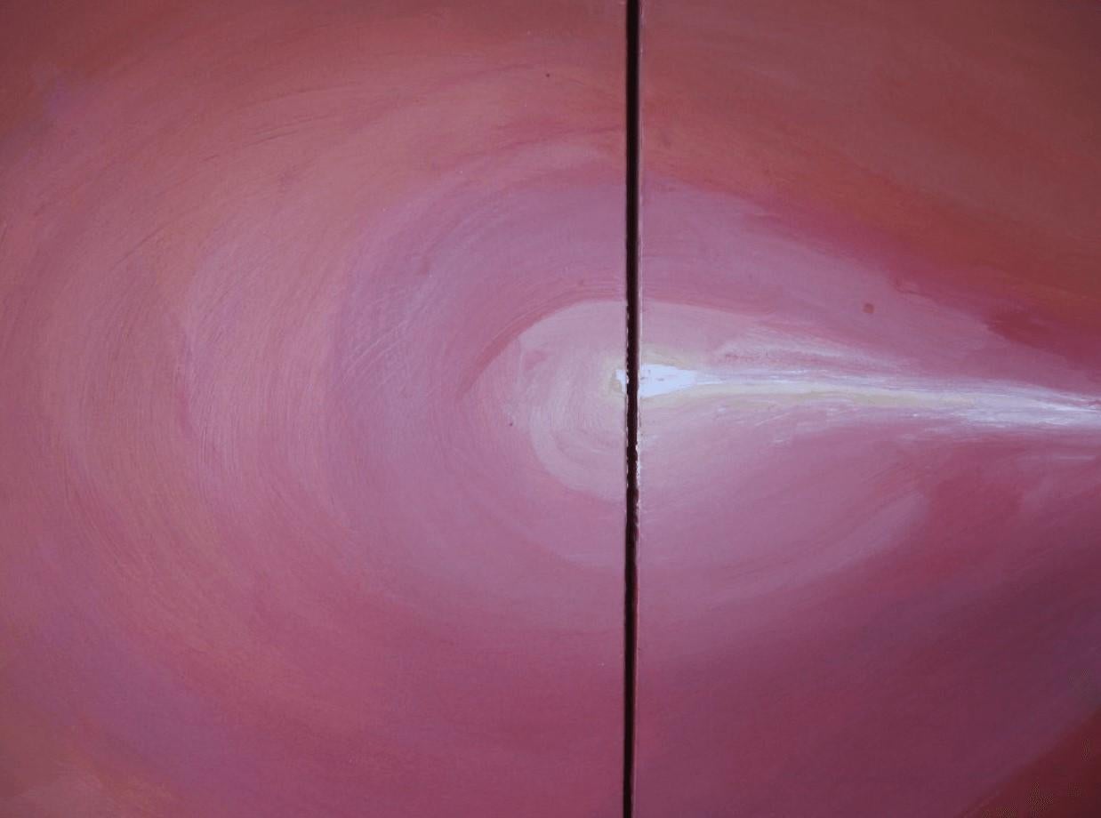 Ein abstraktes Triptychon in Öl auf Leinwand. Die vorherrschenden Farben sind Rot, Rosa und Weiß. Signiert oben links. Jedes der drei Leinwandbilder ist 40