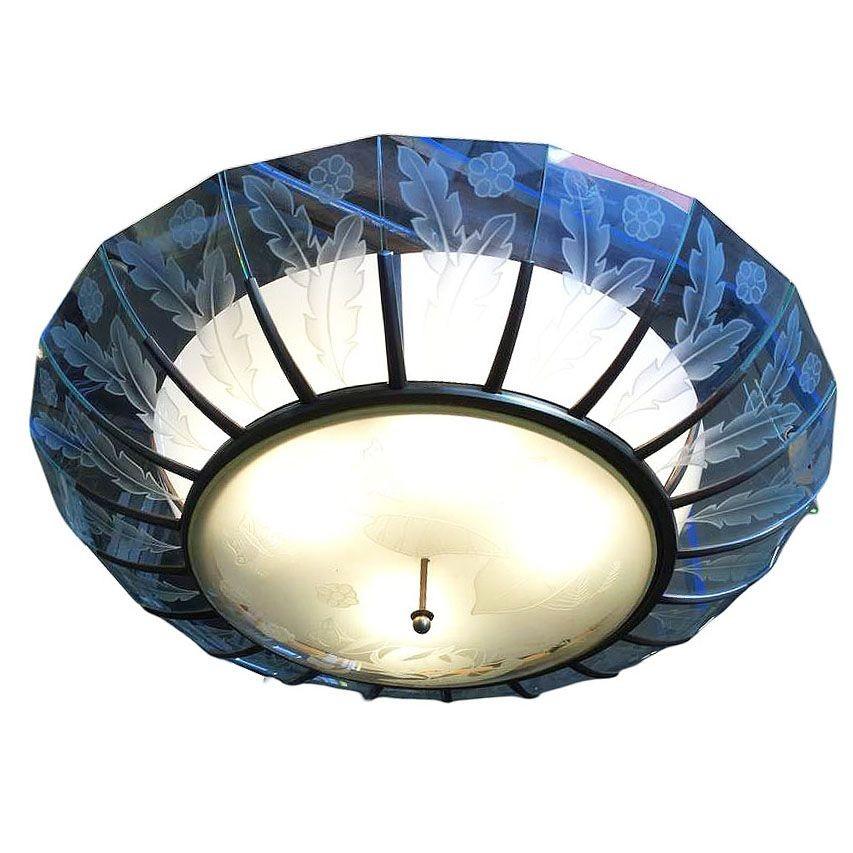 Americano Lampadario modernista tropicale a lamelle di vetro acidato in bronzo in vendita
