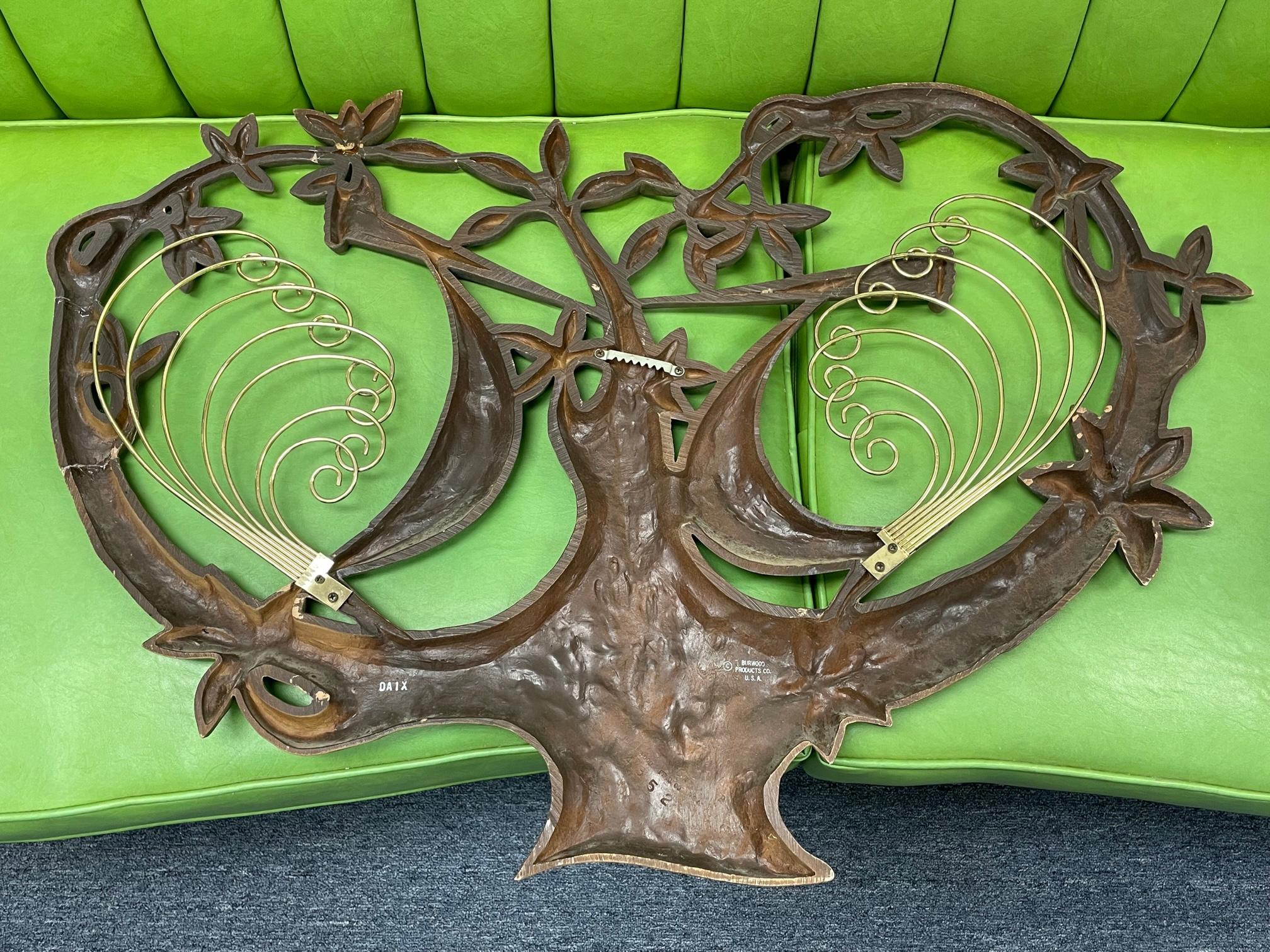 Modernist Tropical Peacock Bird Tree Wall Sculpture For Sale 2
