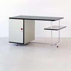 Modernist Tubular Steel Desk by Jindrich Halabala, Chromed Metal, Lacquered Wood