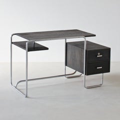 Modernist Tubular Steel Desk, Stained Wood, Chromium Plated Metall, c. 1930