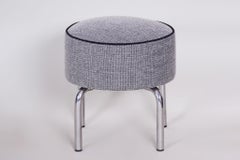 Modernist Tubular Stool Black & White Fabric, Chrome-Plated Steel, Slezák, 1930s