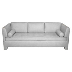 Modernist Tufted Sofa in Textural Dove Gray Wool Blend with Piping Detail