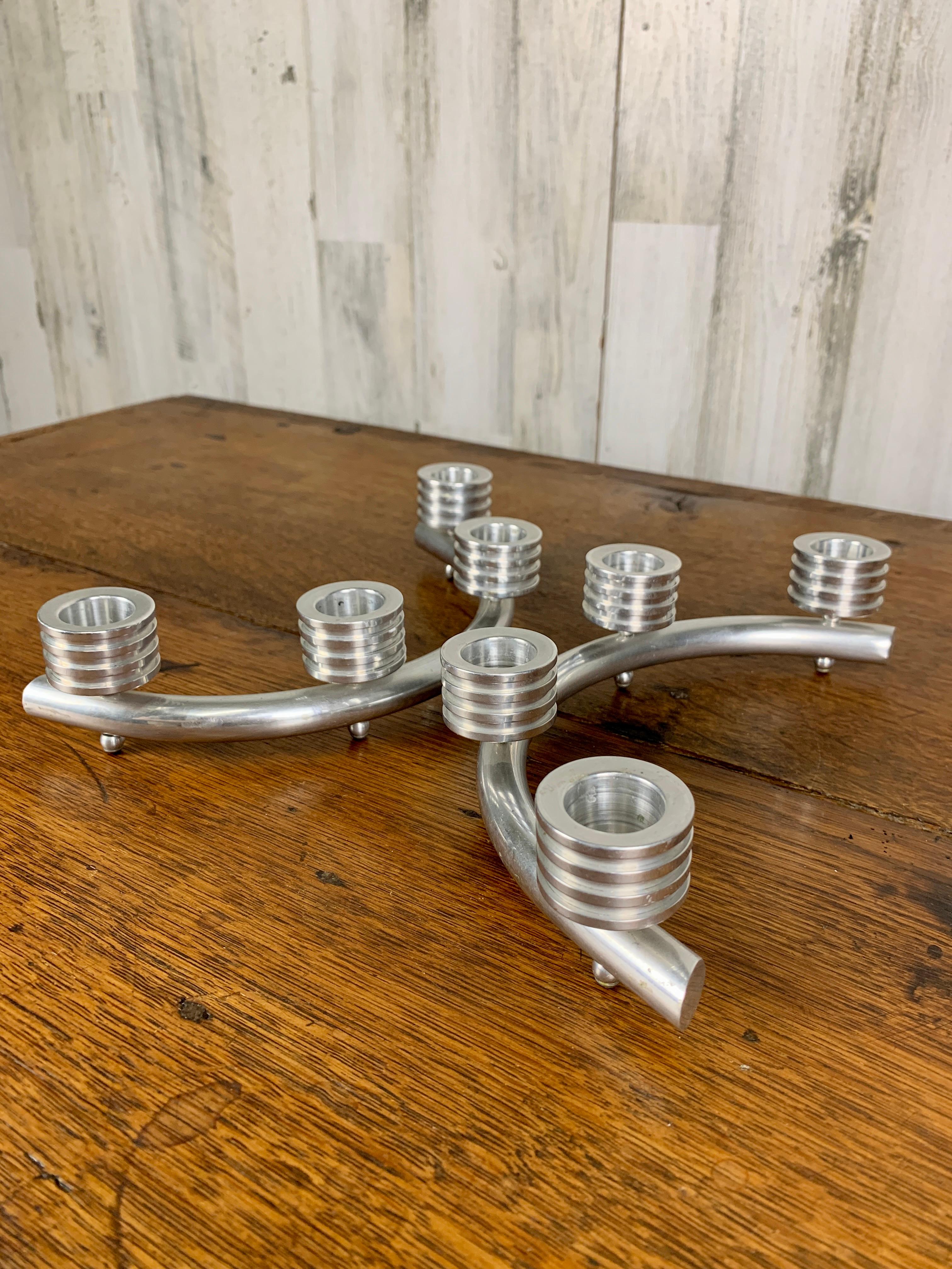 Mid-Century Modern Modernist Turned Aluminum Candleholders For Sale