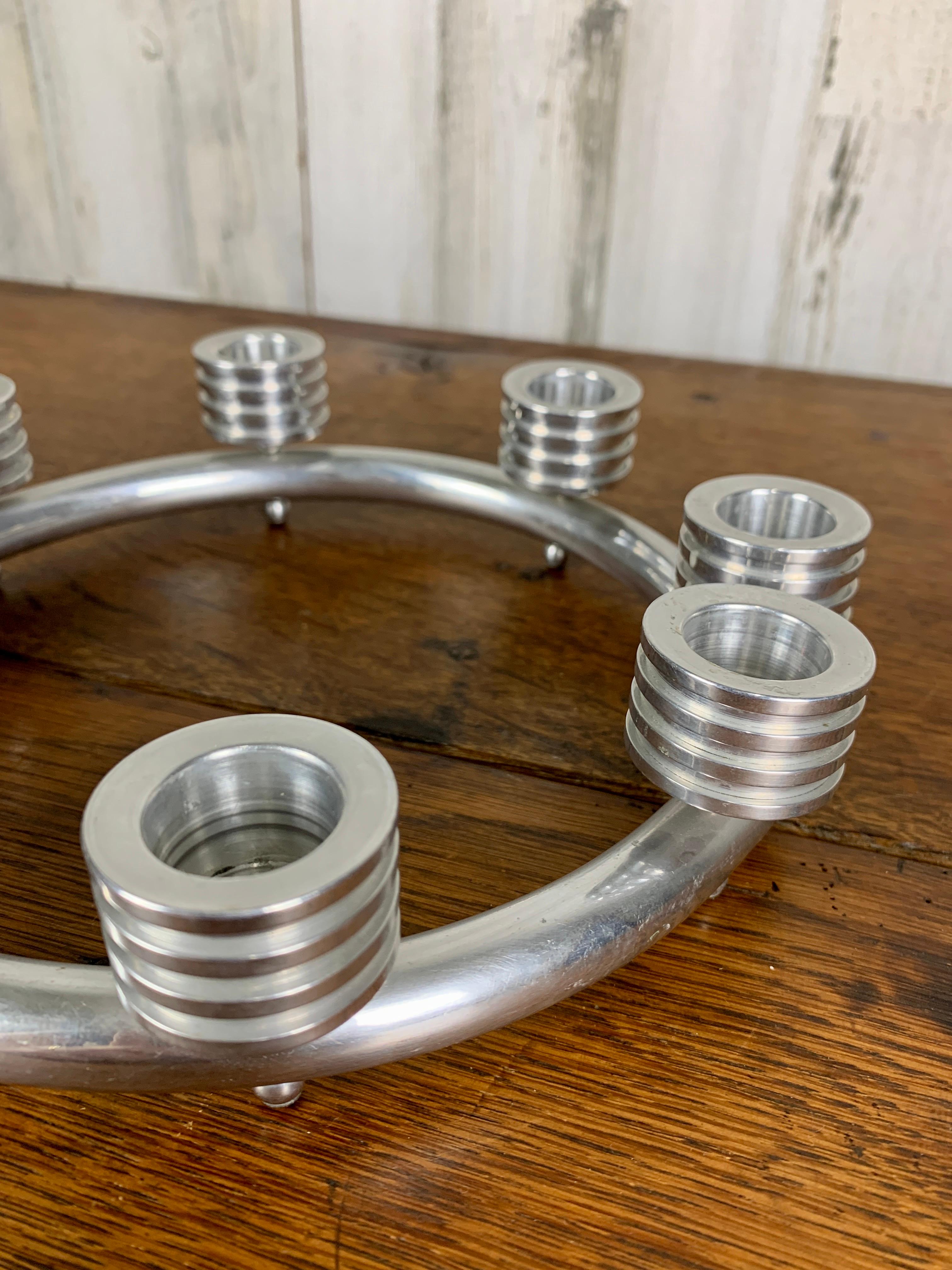 Modernist Turned Aluminum Candleholders In Good Condition For Sale In Denton, TX