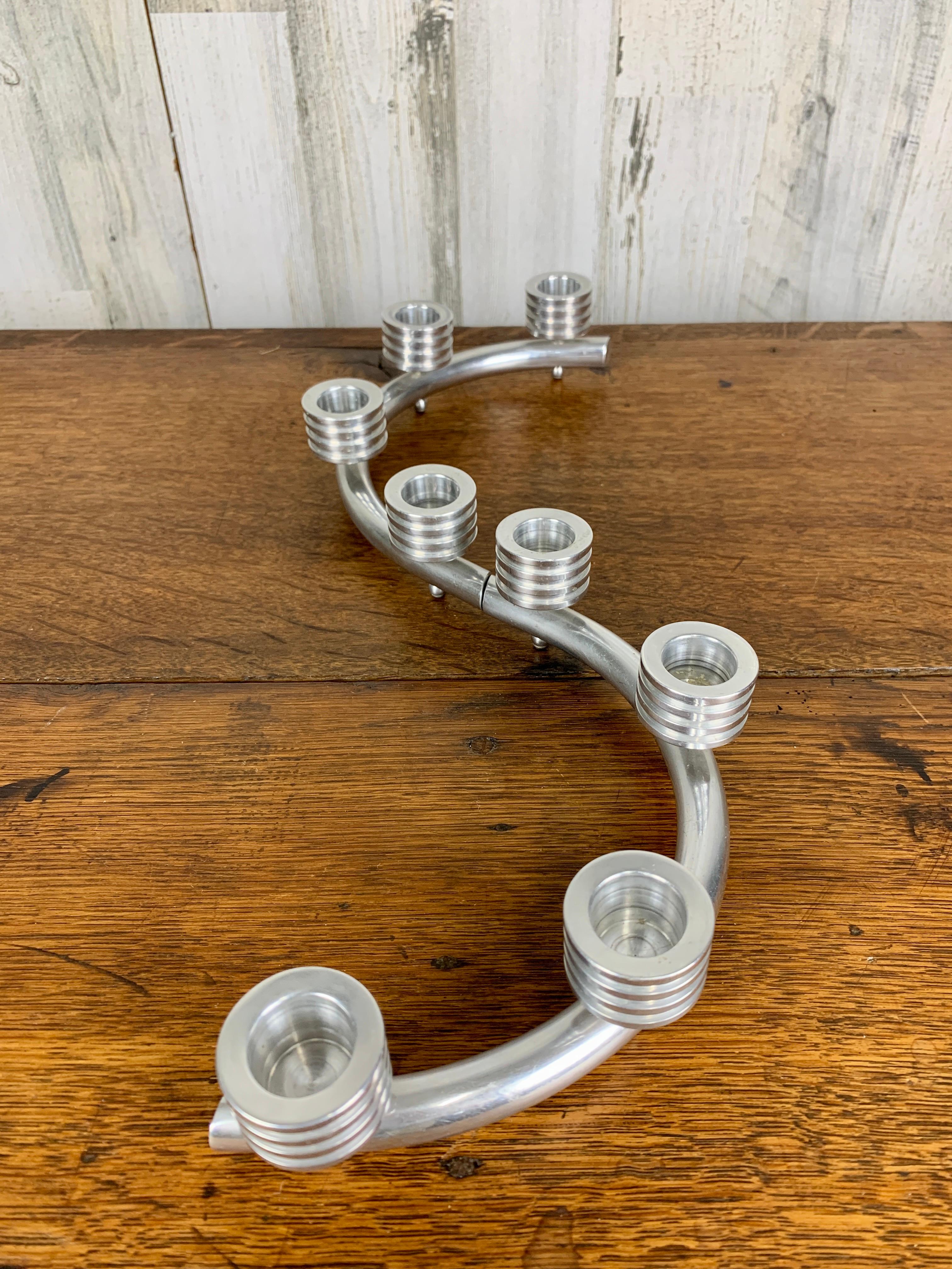 Modernist Turned Aluminum Candleholders For Sale 1