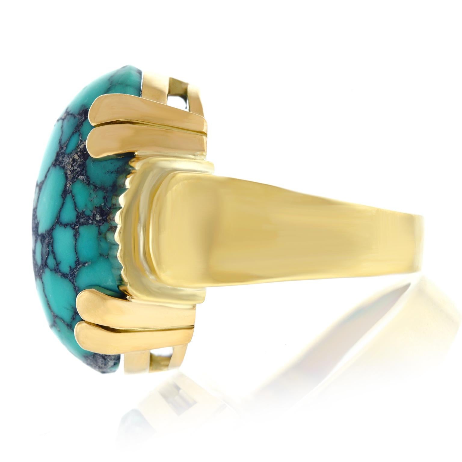 Lawrence Jeffrey Modernist Turquoise and Gold Ring In Excellent Condition In Litchfield, CT