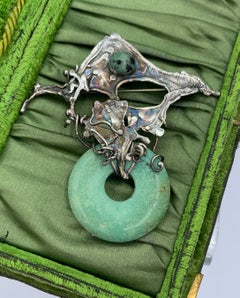 Modernist Turquoise Brooch Pin Silver Brutalist Modern Art