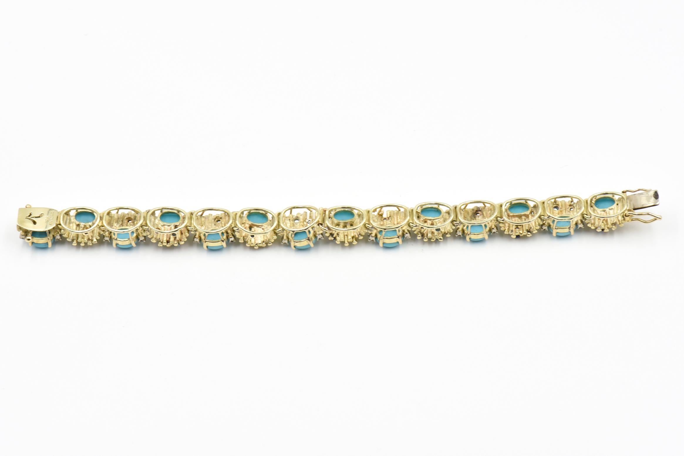 Women's or Men's Modernist Turquoise, Sapphire, Diamond and Topaz Gold Bracelet