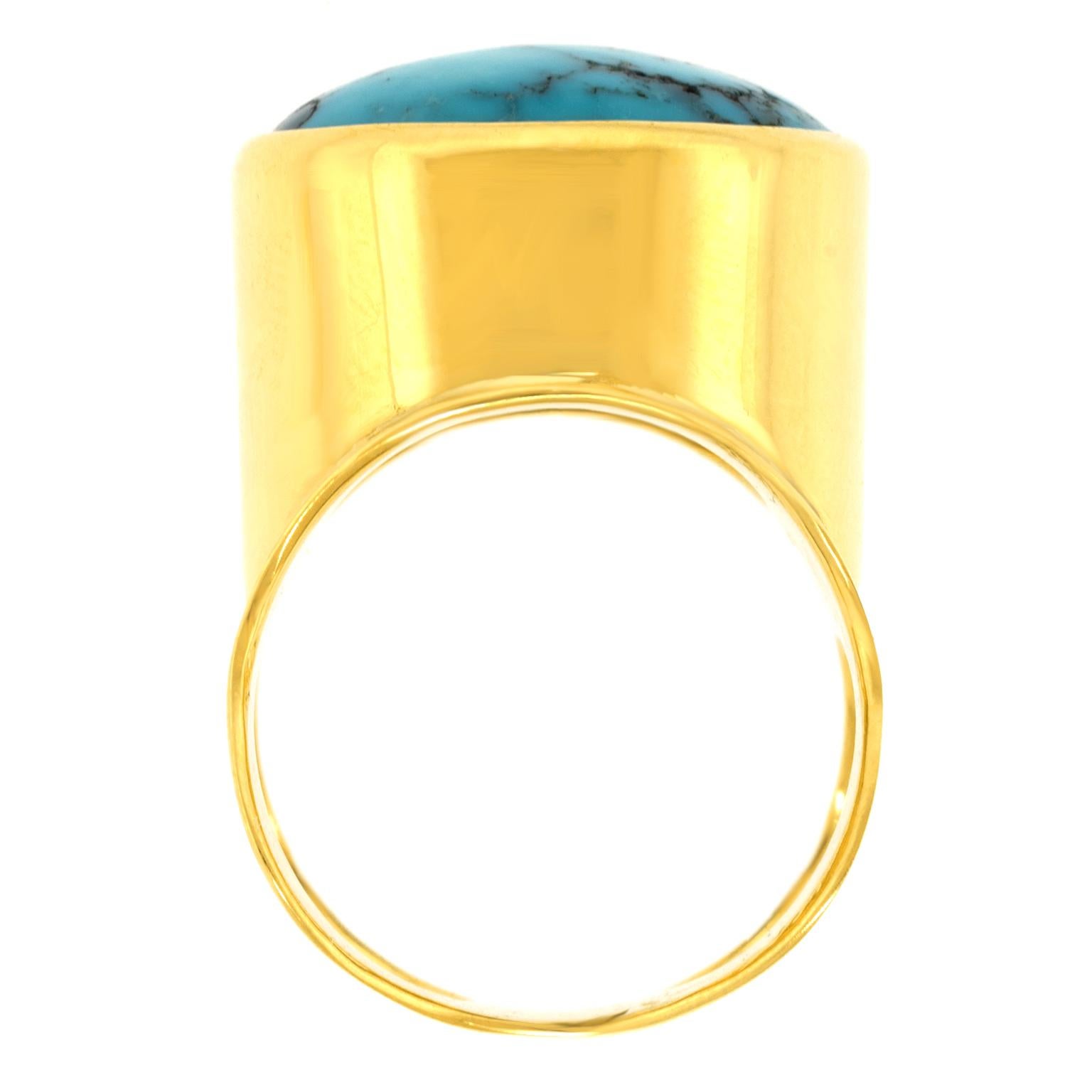 Modernist Turquoise-set Gold Ring For Sale 5