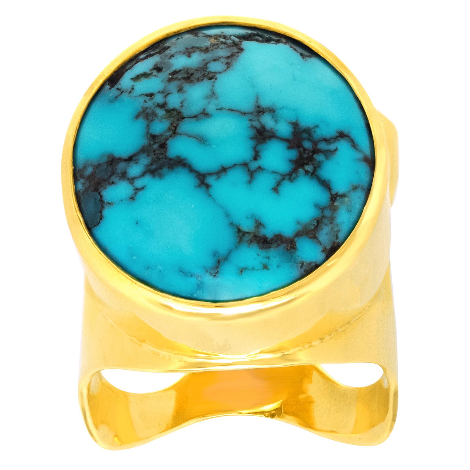 Cabochon Modernist Turquoise-set Gold Ring For Sale