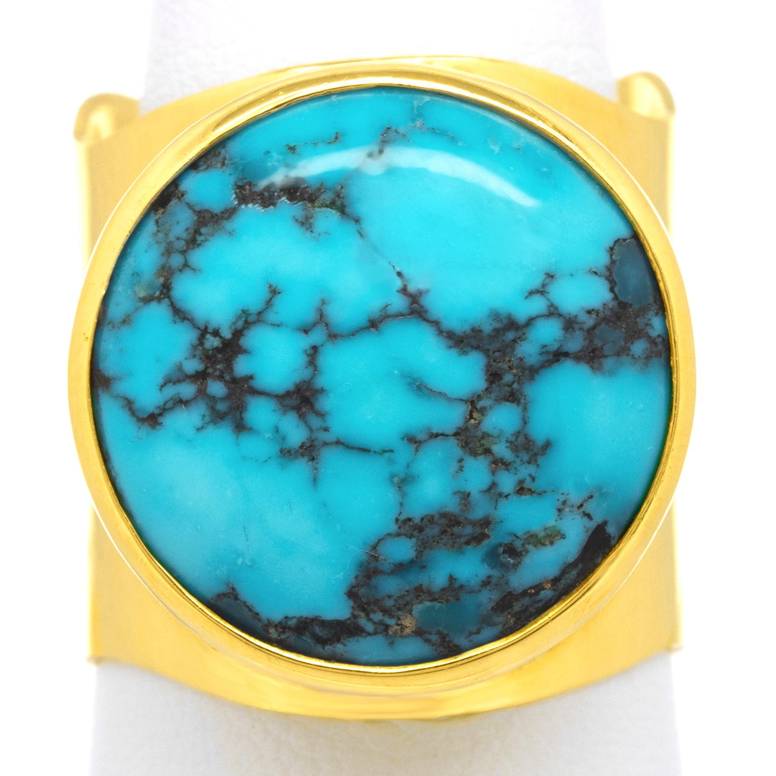 Modernist Turquoise-set Gold Ring For Sale 2