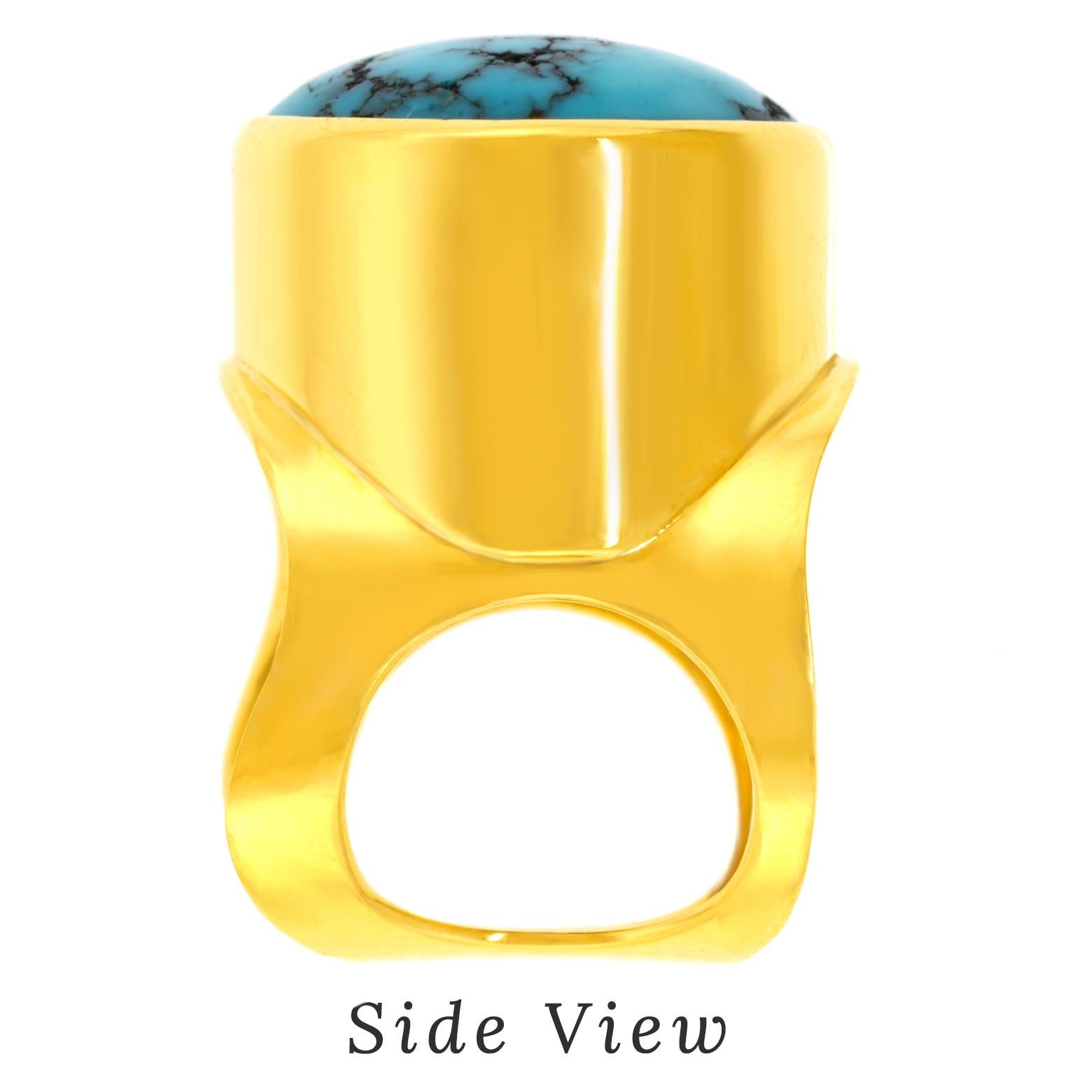 Modernist Turquoise-set Gold Ring For Sale 4