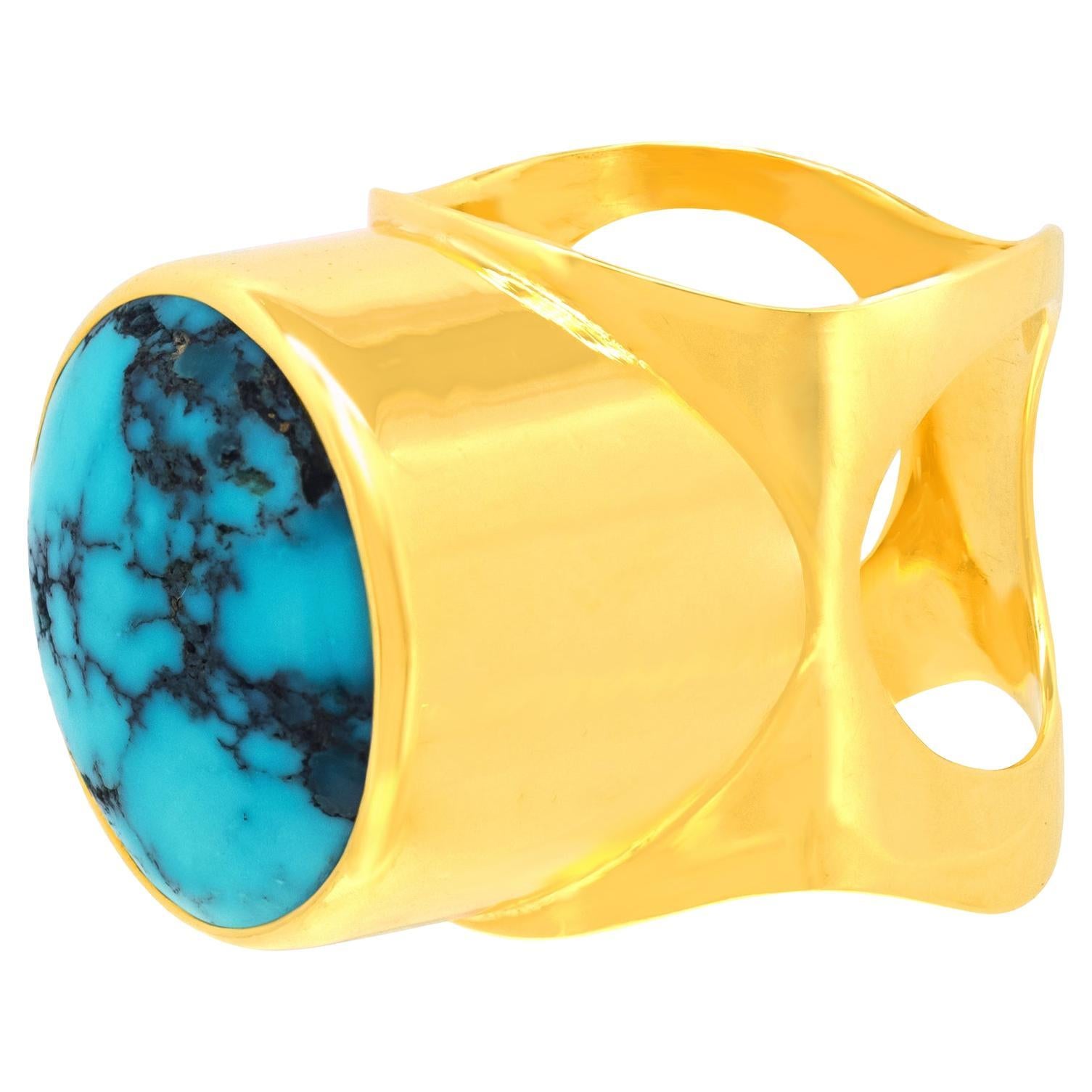 Modernist Turquoise-set Gold Ring For Sale