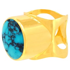 Vintage Modernist Turquoise-set Gold Ring