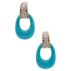 Modernist Turquoises Convertible Earrings 18Kt Gold Platinum 3.64 Ctw In Diamond