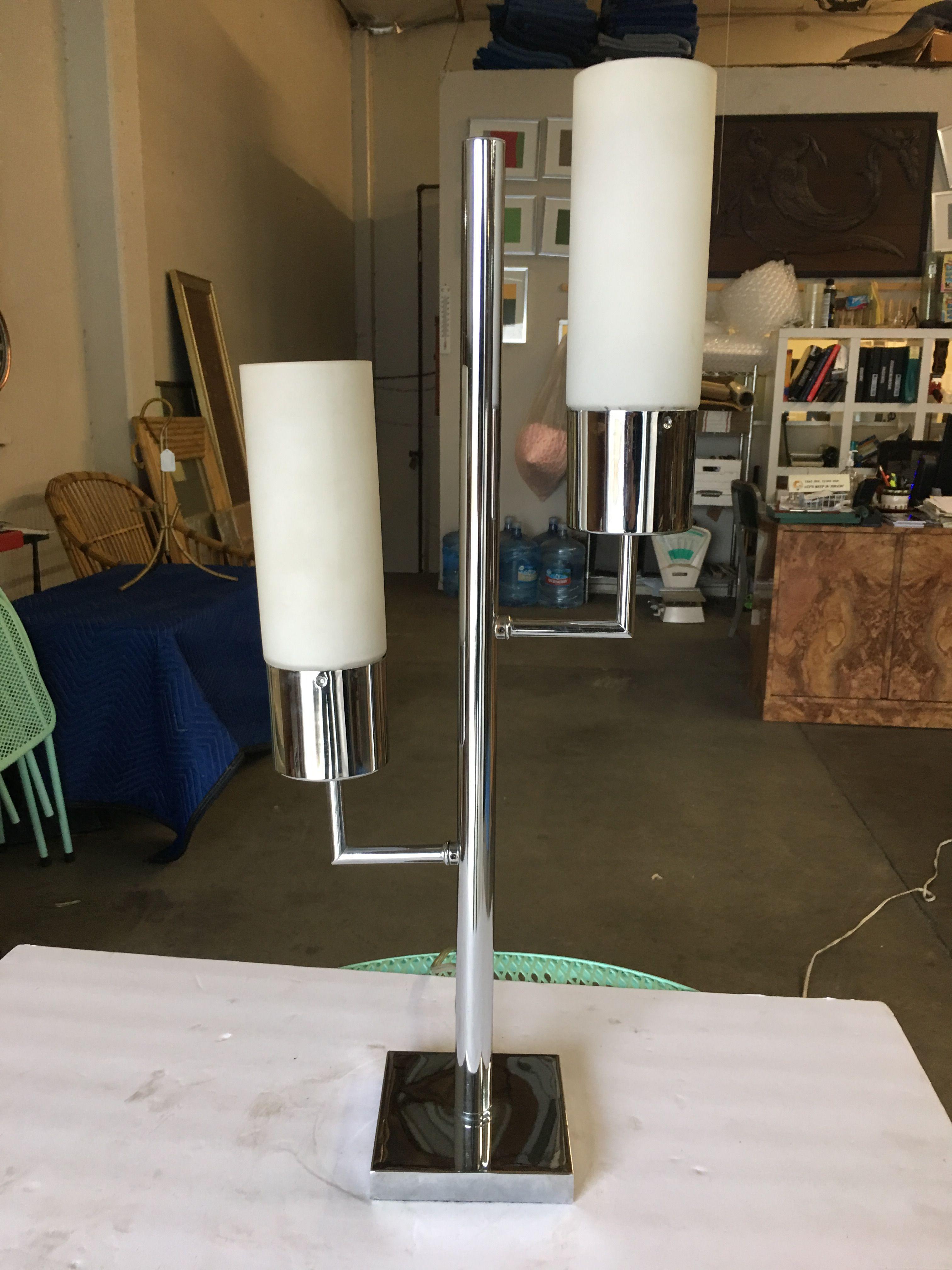 American Modernist Twin Cylinder Chrome Table Lamp For Sale