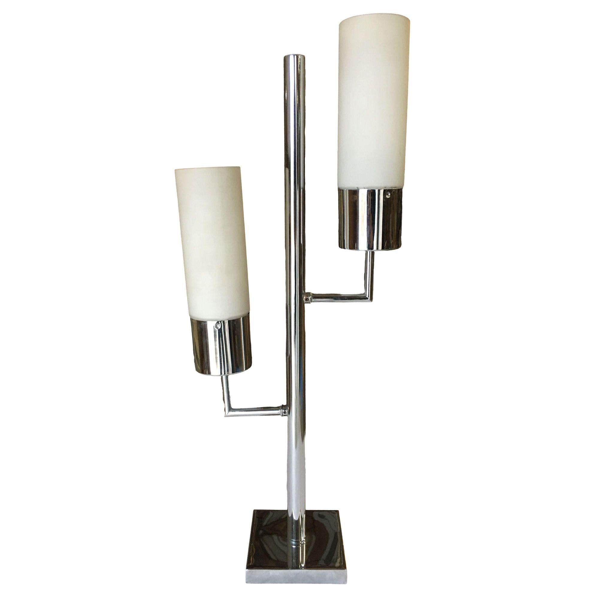 Late 20th Century Modernist Twin Cylinder Chrome Table Lamp For Sale