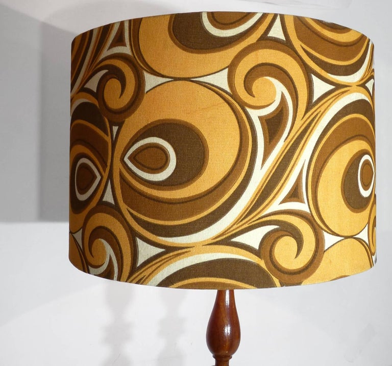 Modernist Twist Floor Lamp Mahogany Wood And Psychedelic Fabric Pop Modernist Twist Floor Lamp Mahogany Wood Psychedelic Fabric Pop Yellow Brown In