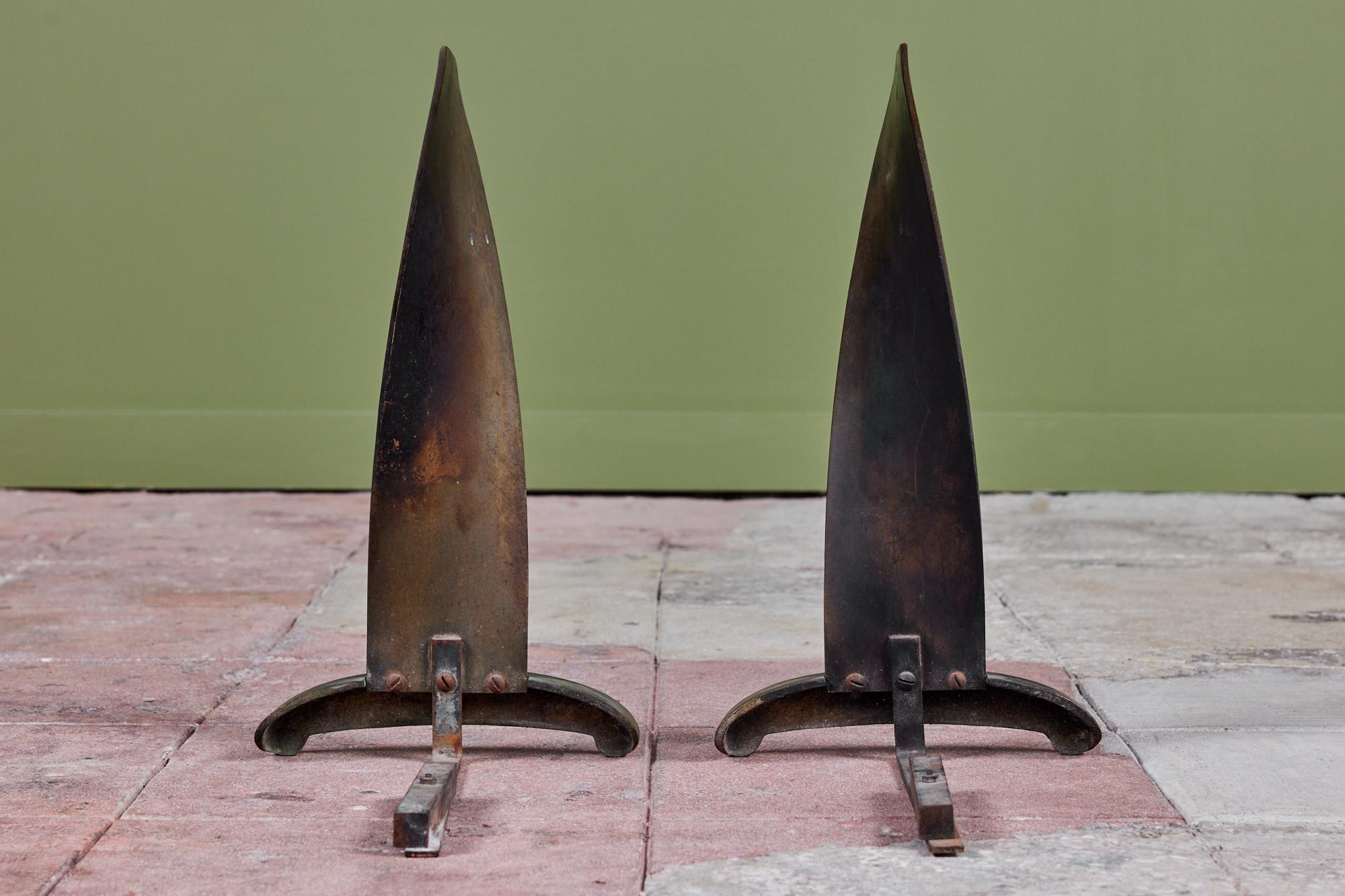 Modernist Twisted Bronze Andirons For Sale 3