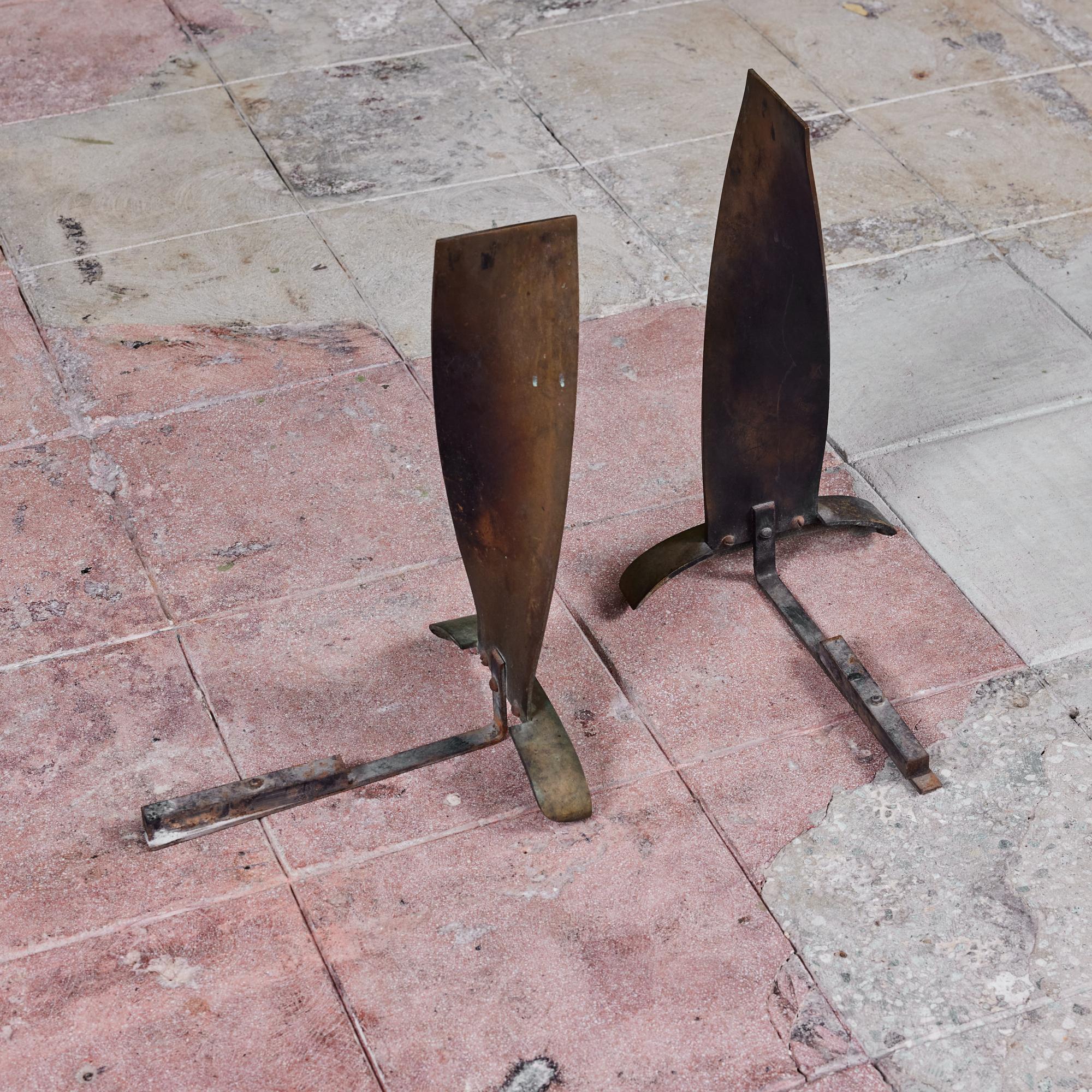 Modernist Twisted Bronze Andirons For Sale 4
