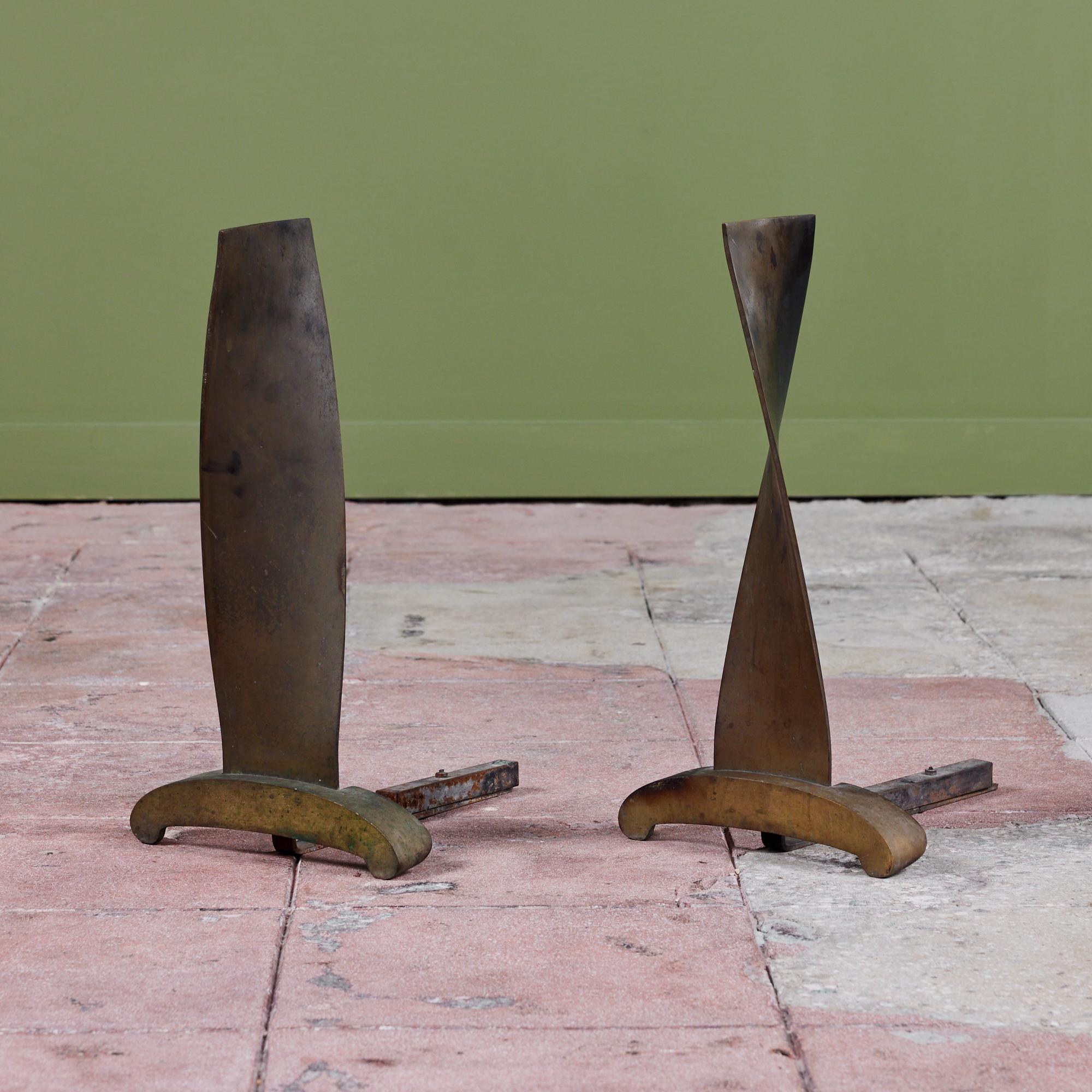 Modernist Twisted Bronze Andirons For Sale 6