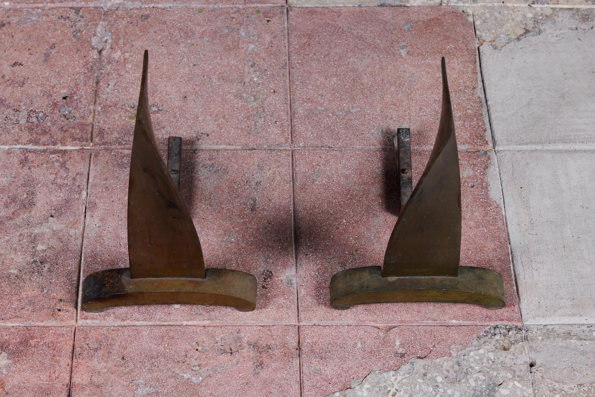 Modernist Twisted Bronze Andirons In Good Condition For Sale In Los Angeles, CA
