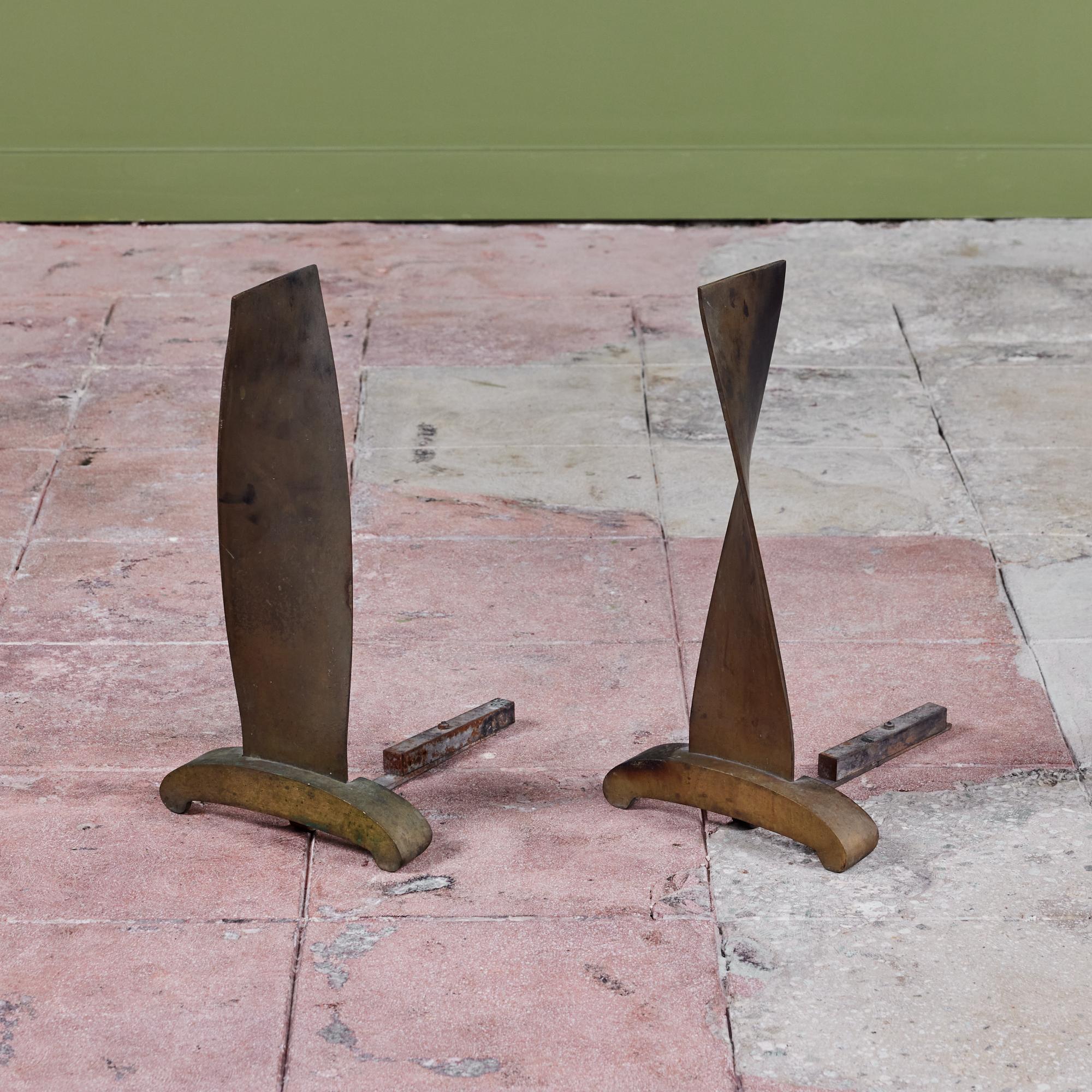 Modernist Twisted Bronze Andirons For Sale 1