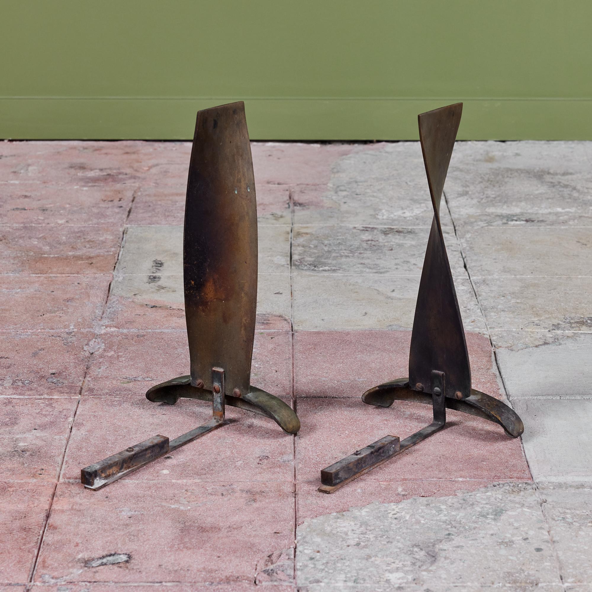 Modernist Twisted Bronze Andirons For Sale 2