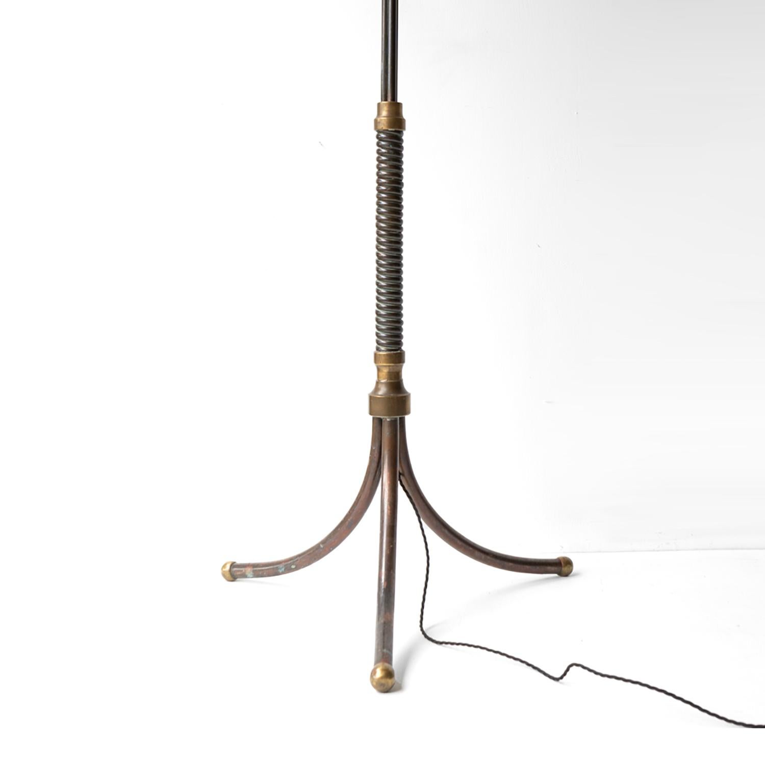 Modernist Twisted Lacquered Copper and Brass Floor Lamp, Antique 1920's In Good Condition In Bristol, GB